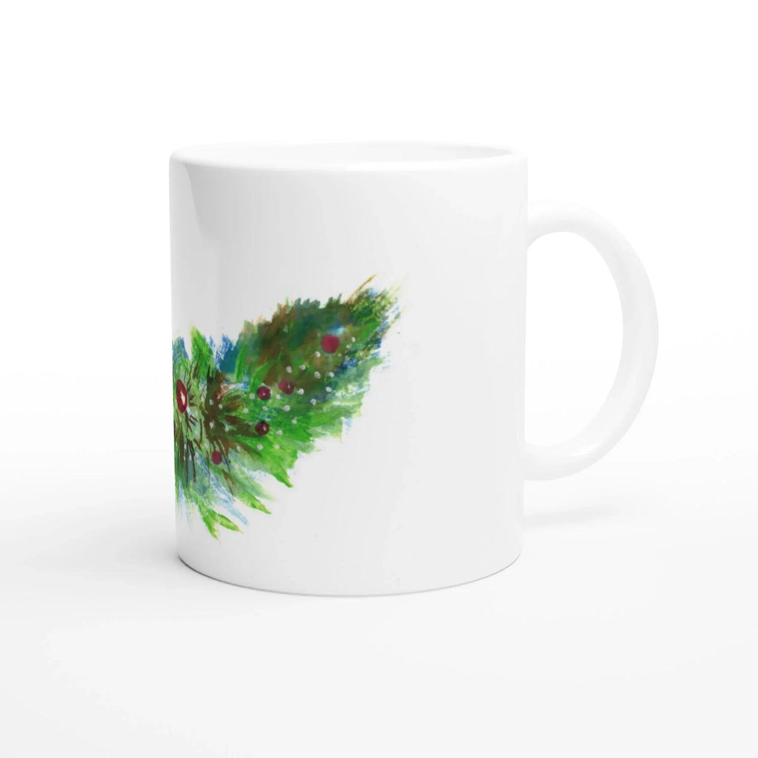 Mug en céramique blanche 325 ml Guirlande verte – Élégance, sécurité et durabilité - Laure Leprince - Artiste Peintre