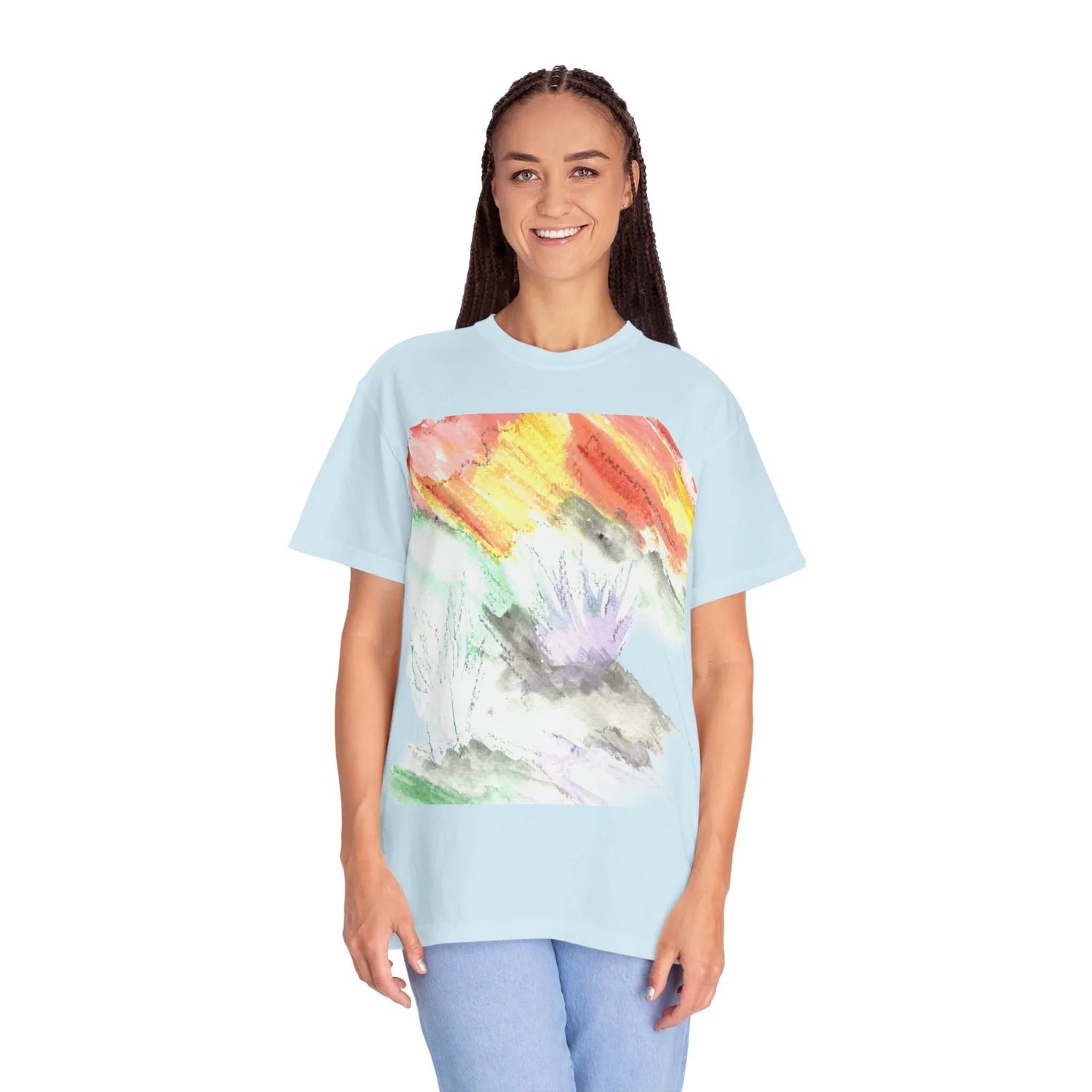 Abstract Lavander Drift T-Shirt — Bright Watercolor Square Art Tee - Laure Leprince - Artiste Peintre