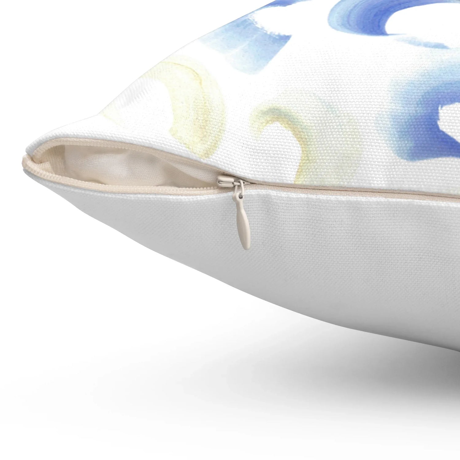 Square Throw Pillow Blue Swirls — Minimal Blue Brushstroke Accent - Laure Leprince - Artiste Peintre