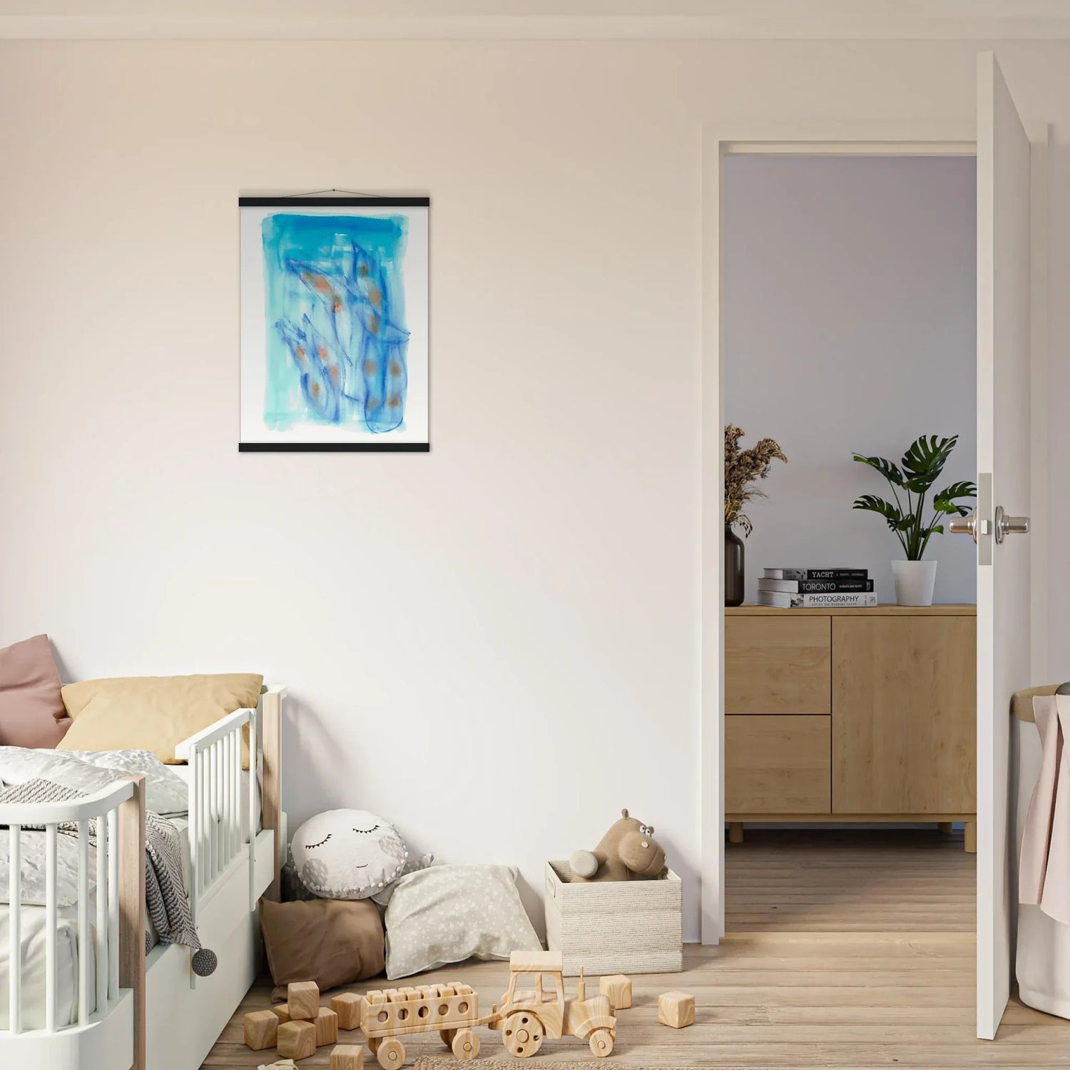 Museum-Quality Matte Paper Poster with Hanger Blue Sprouts - Laure Leprince - Artiste Peintre