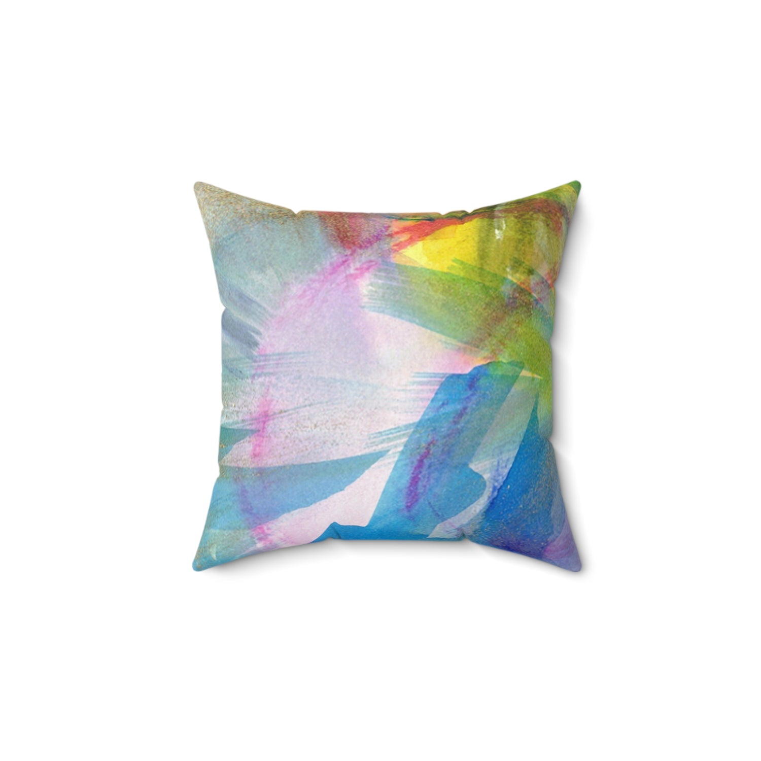 Square Throw Pillow Crystal Bloom — Minimal Blue Brushstroke Accent