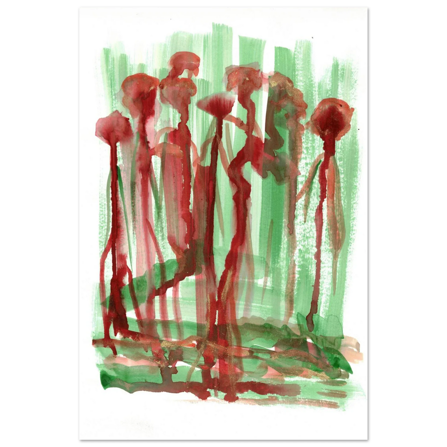 Abstract Floral Garden Premium Matte Poster - Vibrant Red & Green Watercolor Art (RDJ3-1) - Laure Leprince - Artiste Peintre
