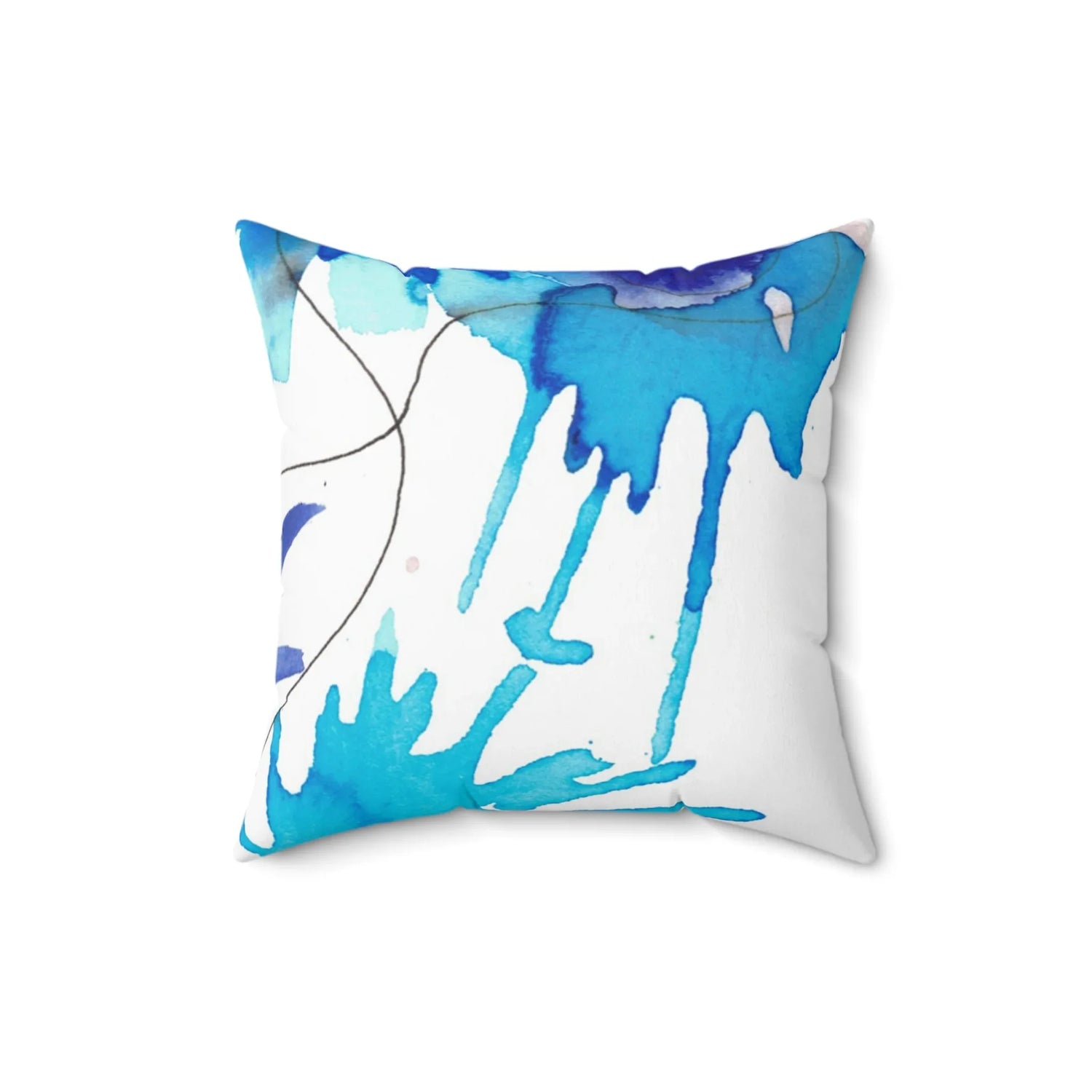 Coussin Carré Décoratif Bleuets Electriques — Minimal Bleu Brushstroke Accent - Laure Leprince - Artiste Peintre