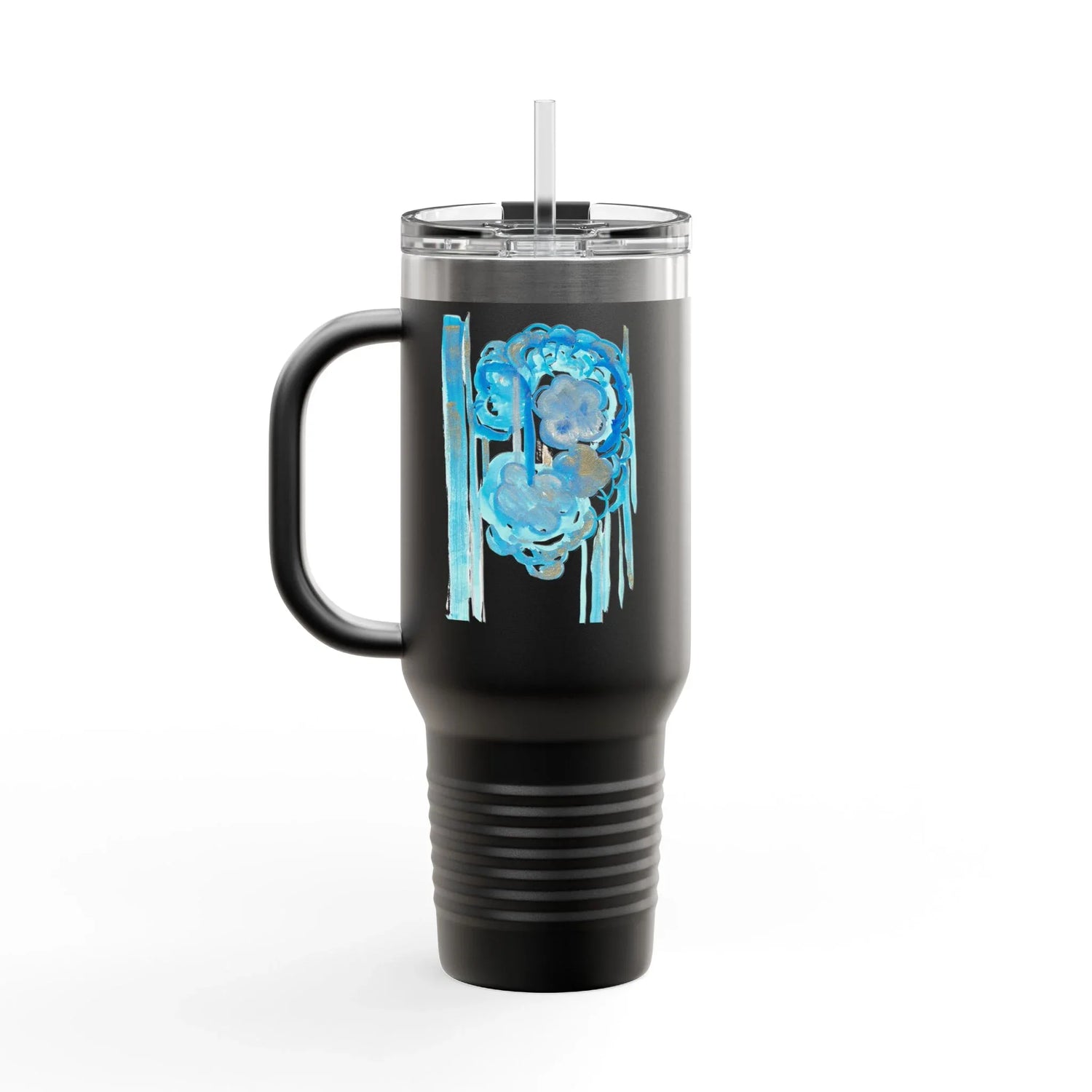 Insulated Travel Mug 40oz-1,2L – Blue Floral Watercolor Design - Laure Leprince - Artiste Peintre