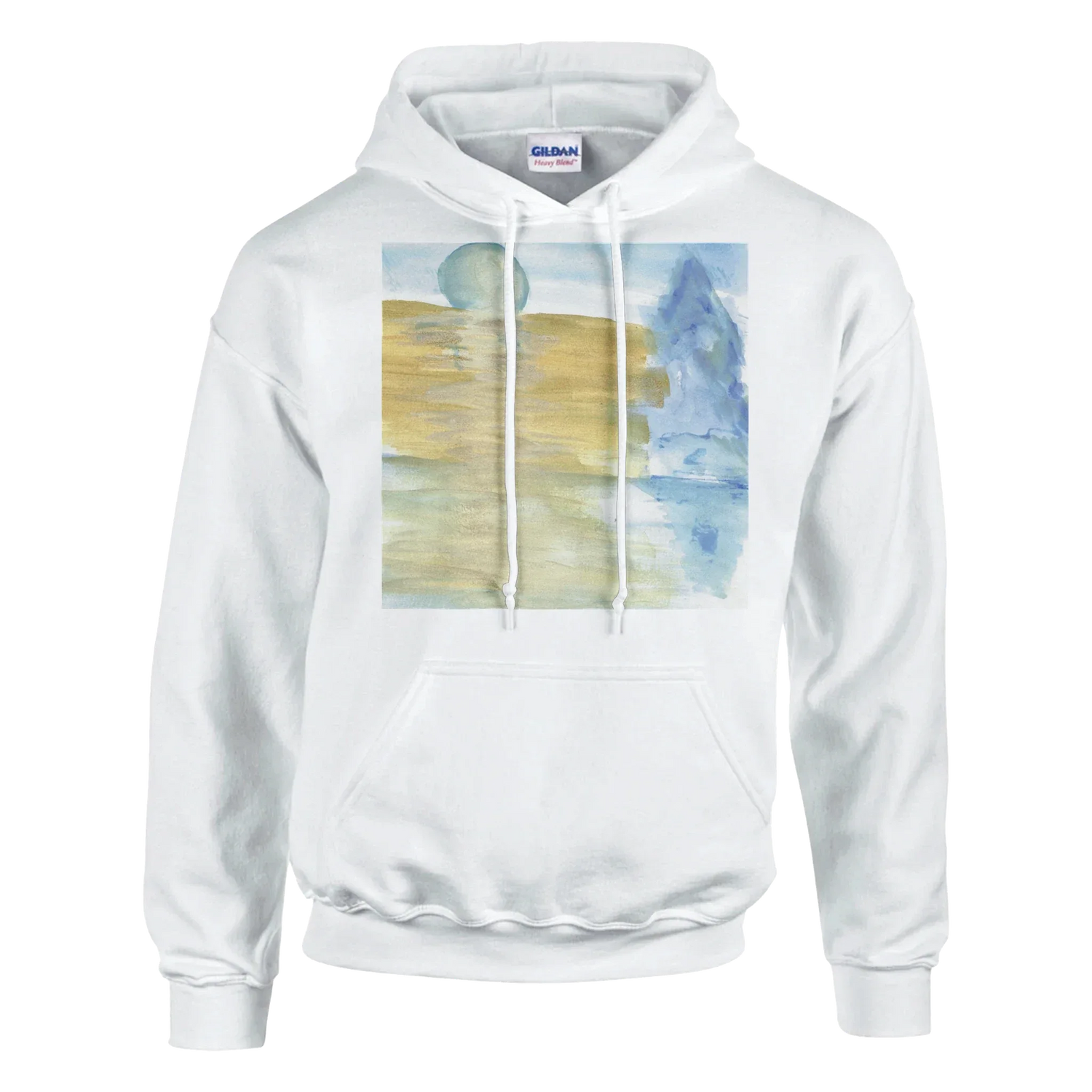 Sweat à capuche unisexe artistique Blue Horizon Gildan® 18500 White - Laure Leprince - Artiste Peintre