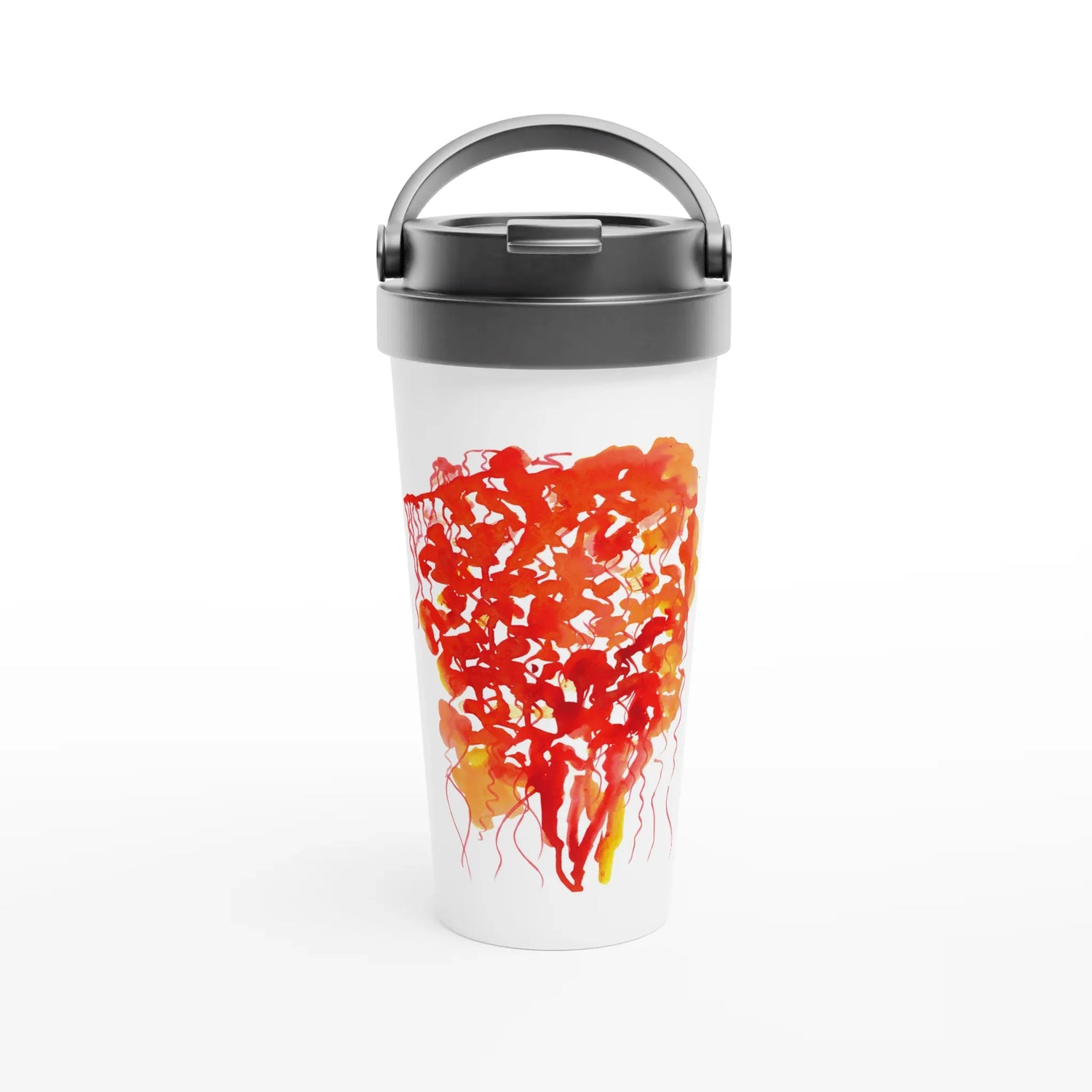 Mug de voyage blanc en acier inoxydable – 44 cl Eclats Corail Élégant, pratique et isotherme - Laure Leprince - Artiste Peintre