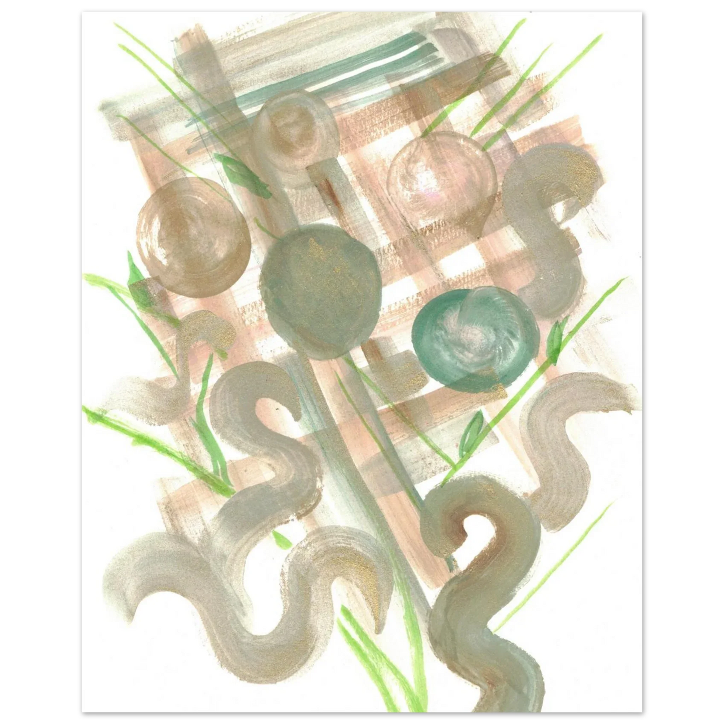 Abstract Earth Tones & Green Strokes Art Print – Premium Matte Paper Poster RDJ3-1 - Laure Leprince - Artiste Peintre