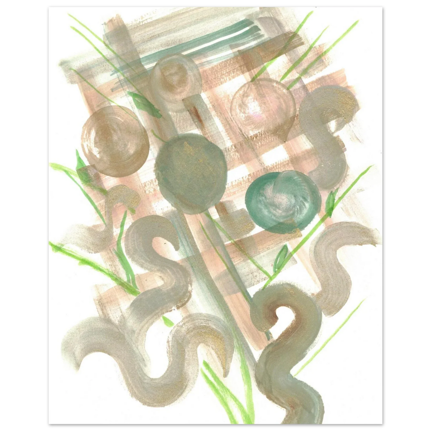 Abstract Earth Tones & Green Strokes Art Print – Premium Matte Paper Poster RDJ3-1 - Laure Leprince - Artiste Peintre