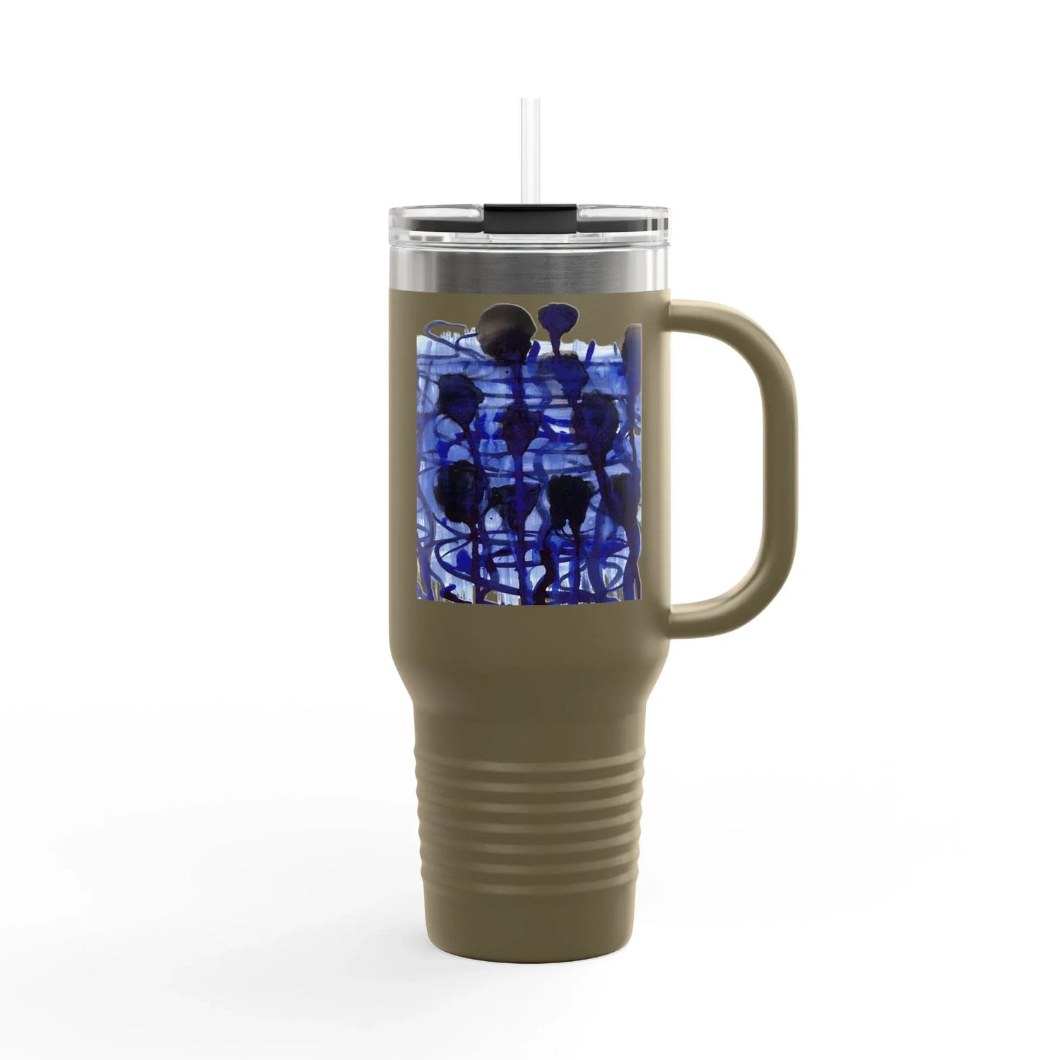 40oz Insulated Travel Mug – Silence Indigo Watercolor Design - Laure Leprince - Artiste Peintre