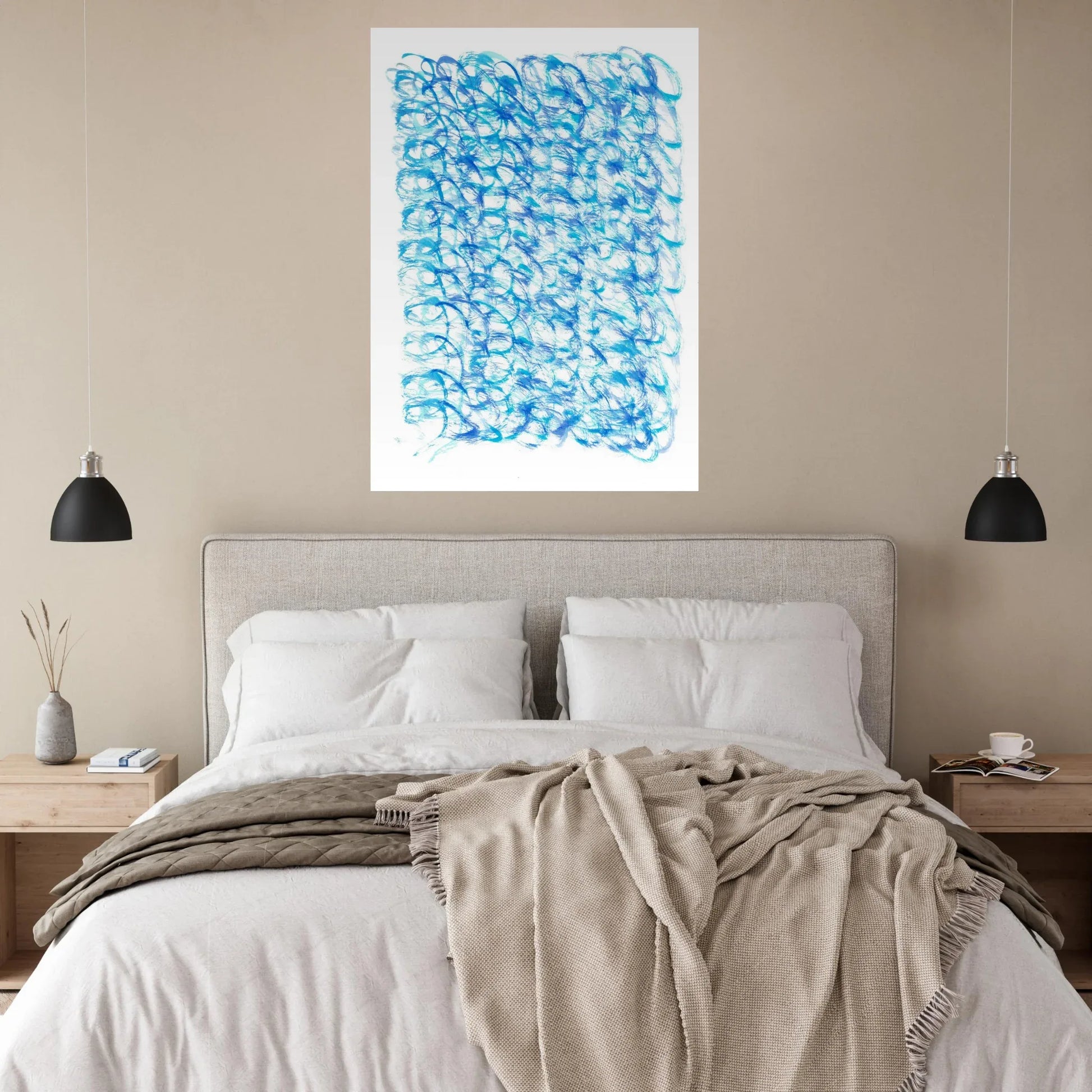 Oceanic Swirls Abstract Art Print – Premium Matte Paper Poster with Dynamic Blue Hues - Laure Leprince - Artiste Peintre