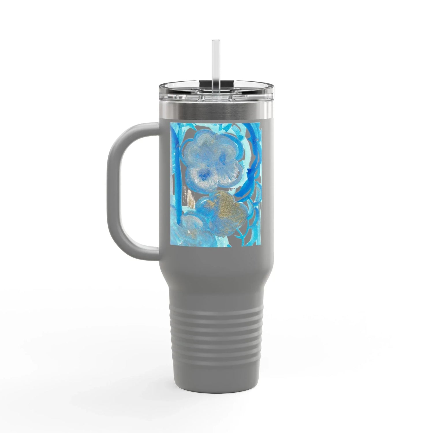 40oz Insulated Travel Mug – Ocean Bloom Watercolor Design - Laure Leprince - Artiste Peintre