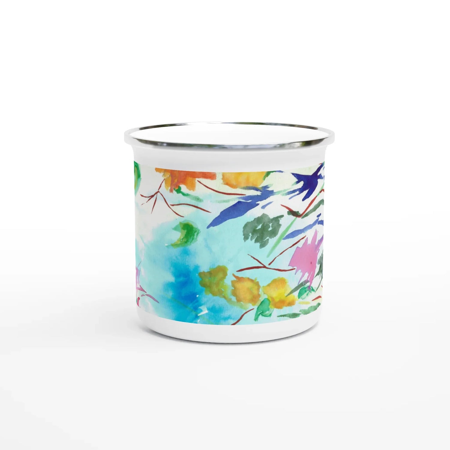 Mug en émail blanc 35 cl Jardin Lumineux – Léger, vintage et résistant - Laure Leprince - Artiste Peintre