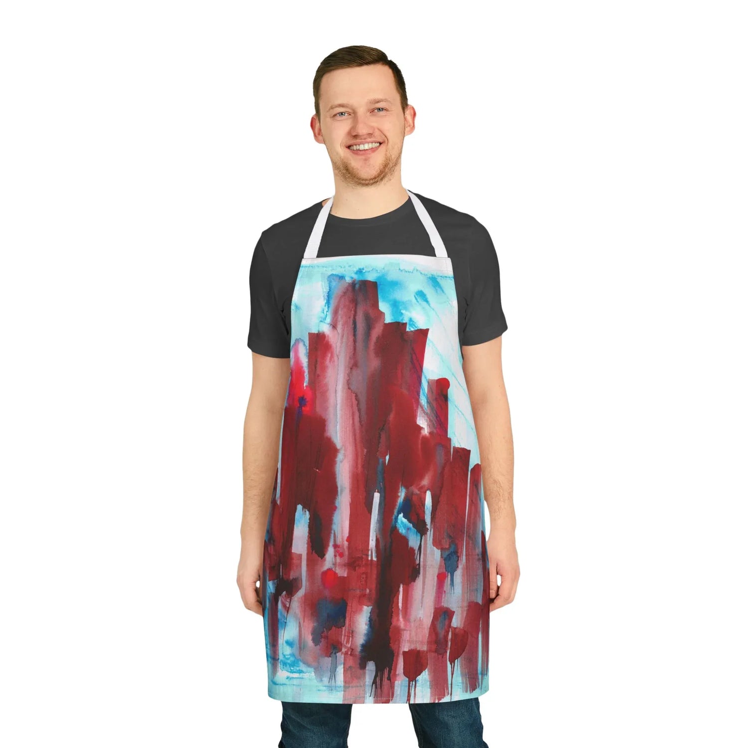 Abstract Apron Crimson Tower – Artistic Kitchen Chef Gift - Laure Leprince - Artiste Peintre