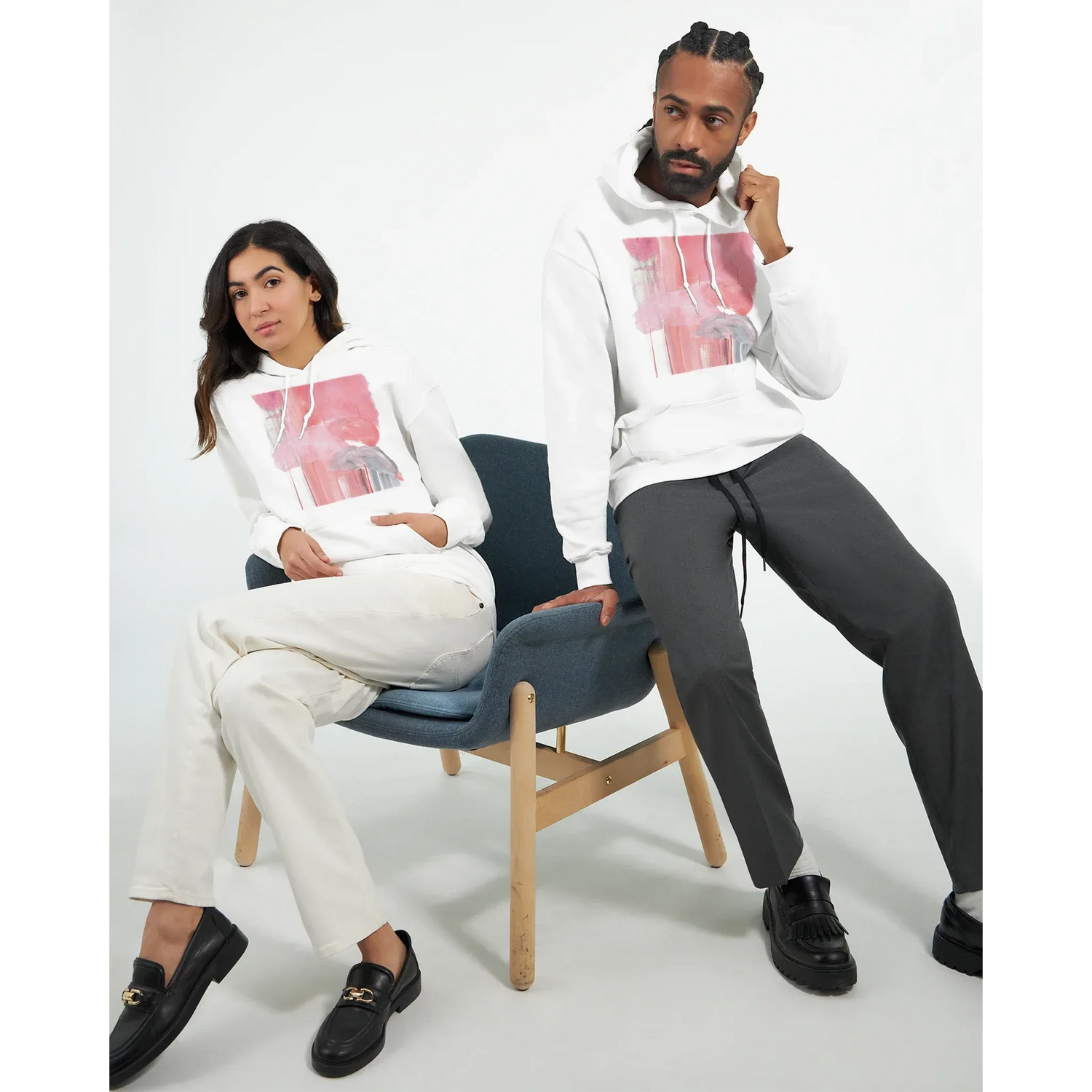 Sweat à capuche unisexe artistique Blush Cascade| Gildan® 18500 White - Laure Leprince - Artiste Peintre