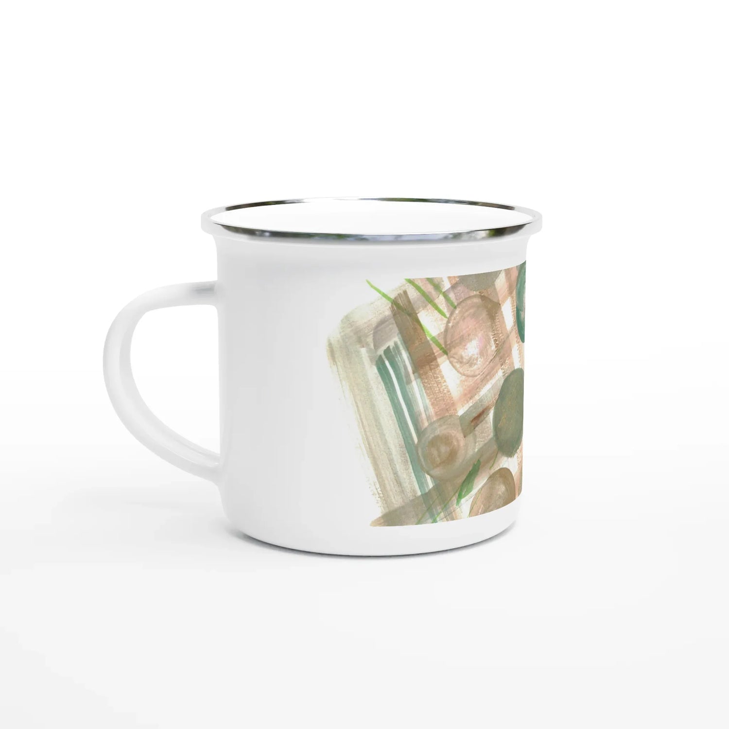 Mug en émail blanc 35 cl Moss Geometry– Léger, vintage et résistant - Laure Leprince - Artiste Peintre