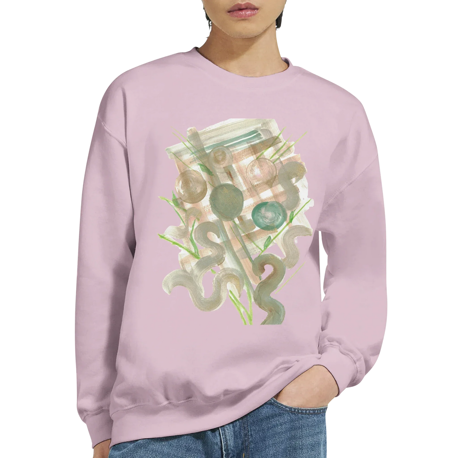 Sweatshirt Unisexe Classique Moss Geometry– Impression Artistique Multicolore - Laure Leprince - Artiste Peintre