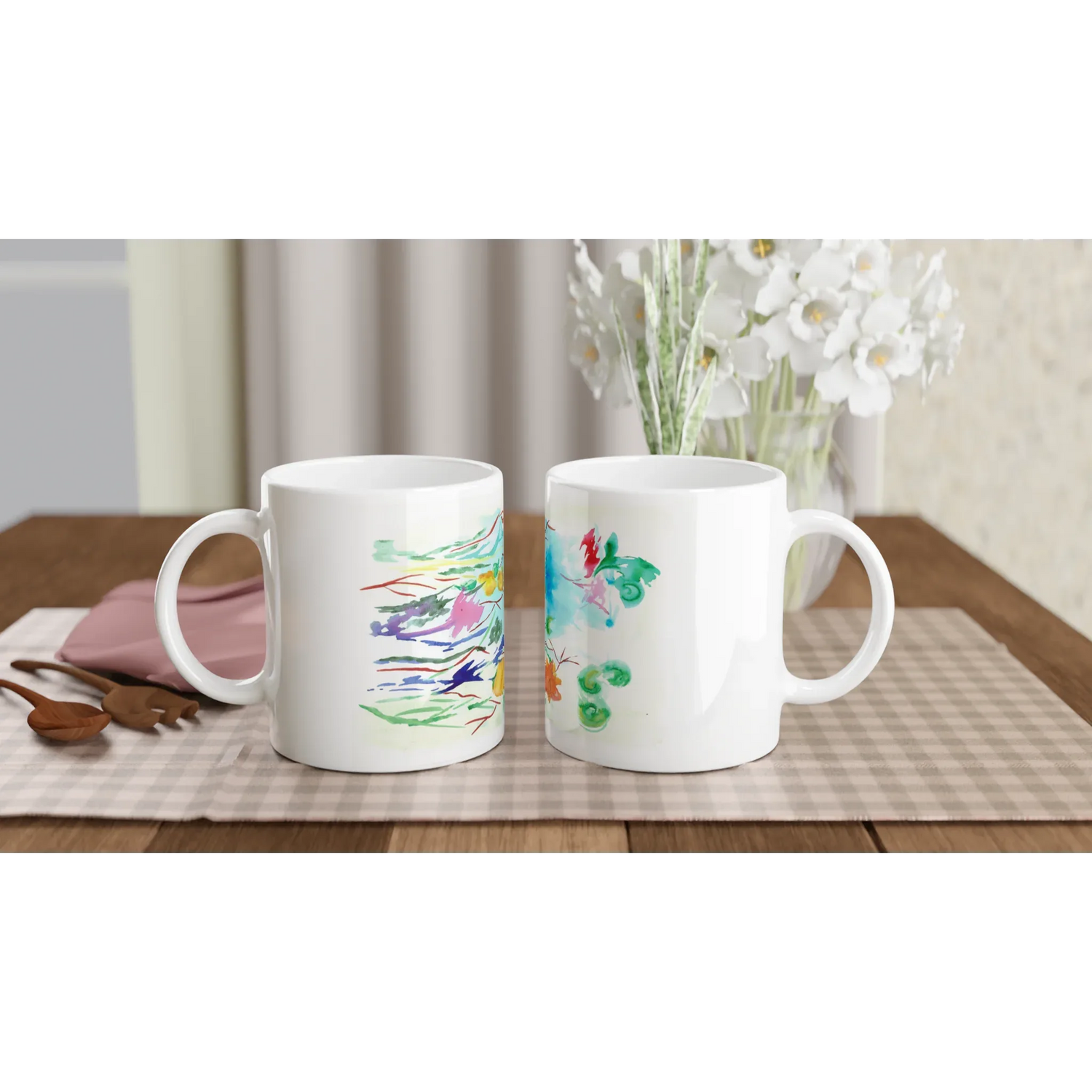 Mug en céramique blanche 325 ml Jardin Lumineux – Élégance, sécurité et durabilité - Laure Leprince - Artiste Peintre