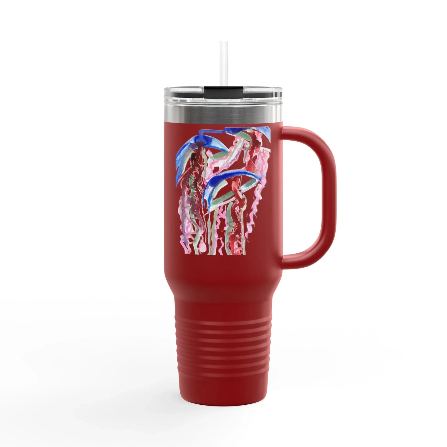 40oz Insulated Travel Mug – Coral Dance Watercolor Design - Laure Leprince - Artiste Peintre