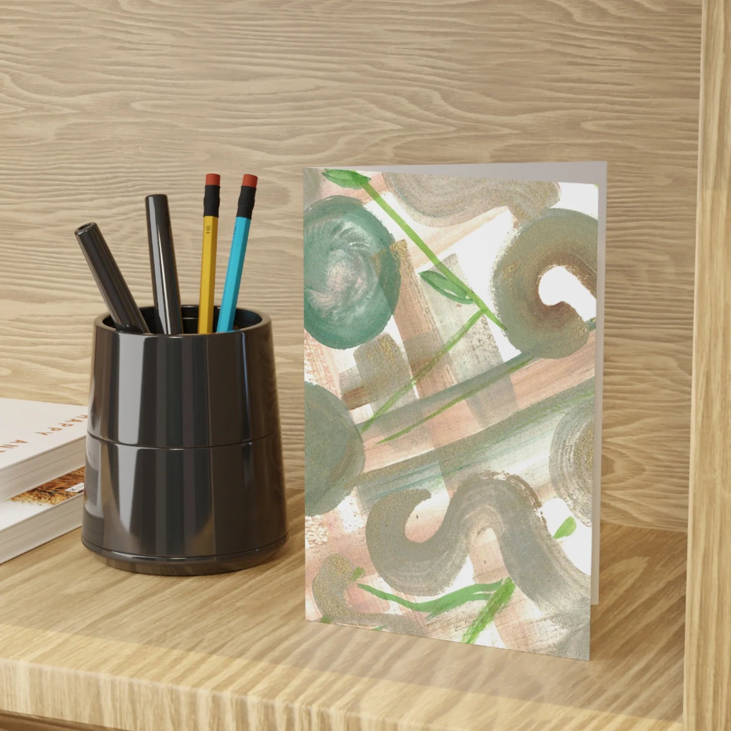 Moss Geometry Watercolor Leaf Greeting Card - Elegant - Laure Leprince - Artiste Peintre