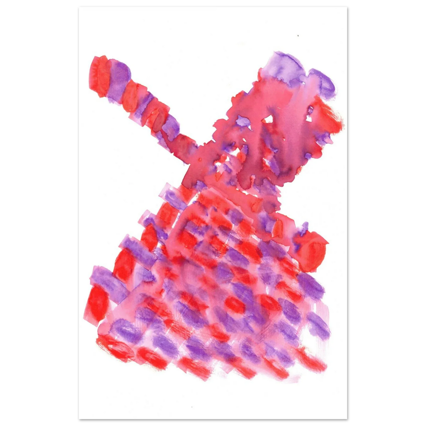 Abstract Watercolor Windmill Premium Matte Poster - Vibrant Red & Purple Art Print for Modern Spaces - Laure Leprince - Artiste Peintre