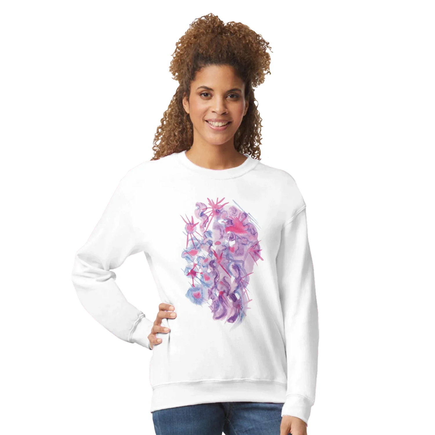 Sweatshirt Unisexe Classique Nebuleuse Pourpre – Impression Artistique Multicolore - Laure Leprince - Artiste Peintre