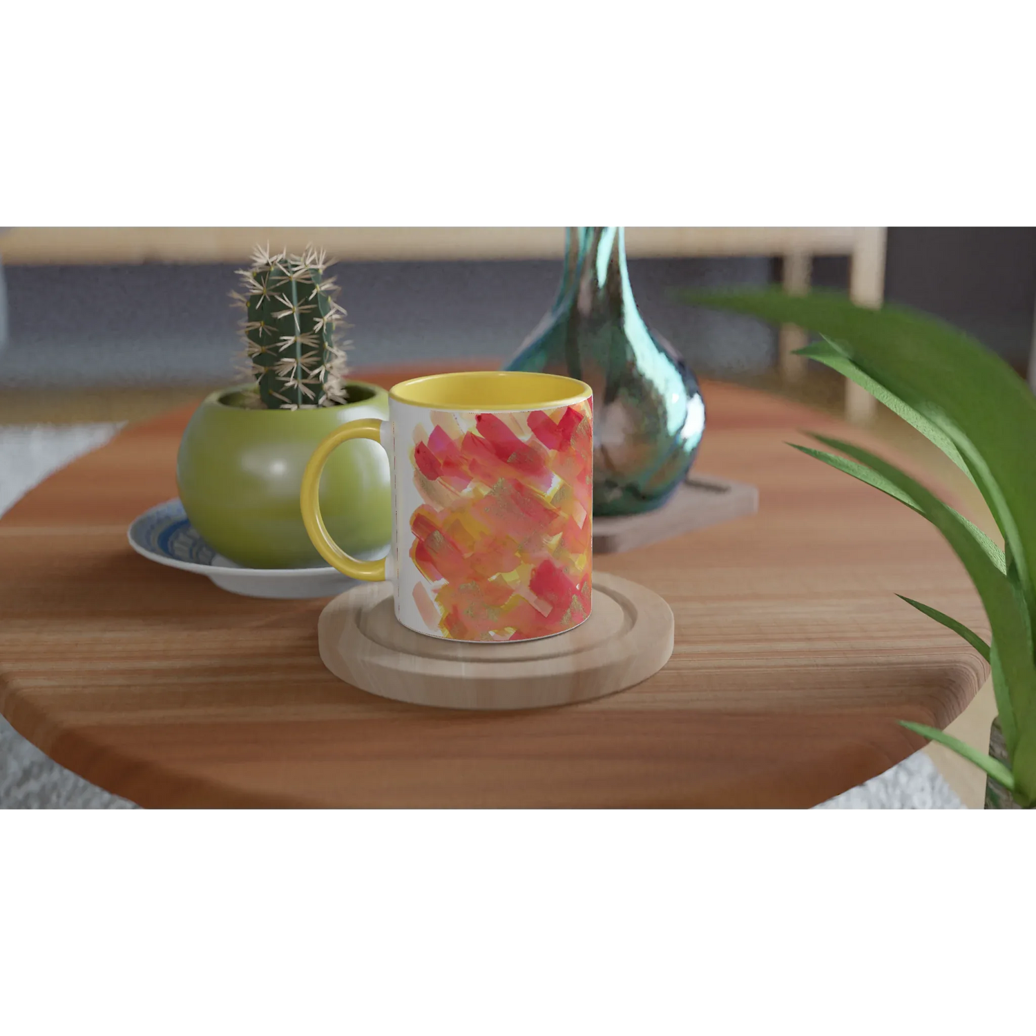 Mug 11oz - 325 ml - Ceramic Mug with Color Inside Sunset Ember - Laure Leprince - Artiste Peintre