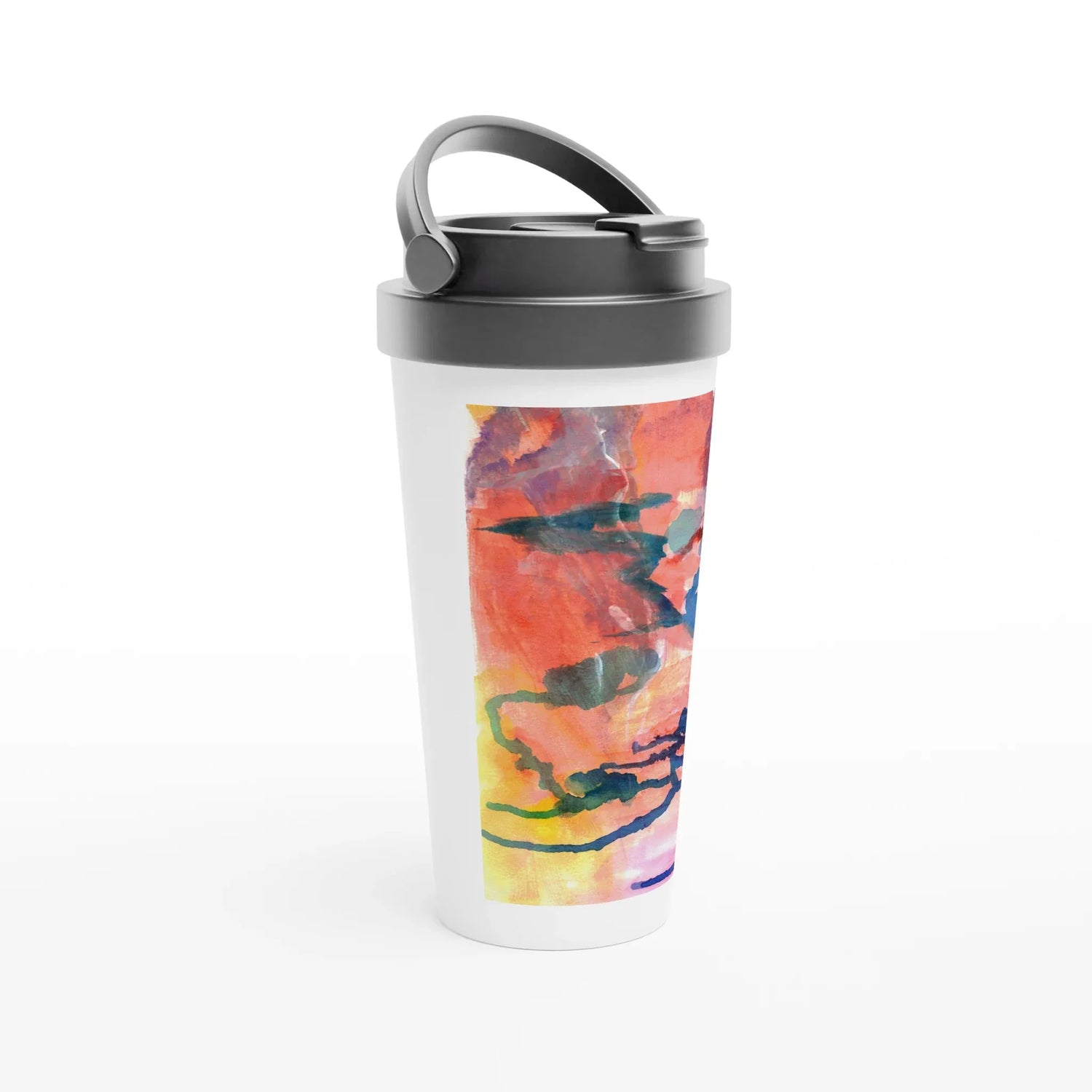 Mug de voyage isotherme 450 ml (15 oz) Neon mirage| Étanche, réutilisable et design artistique - Laure Leprince - Artiste Peintre