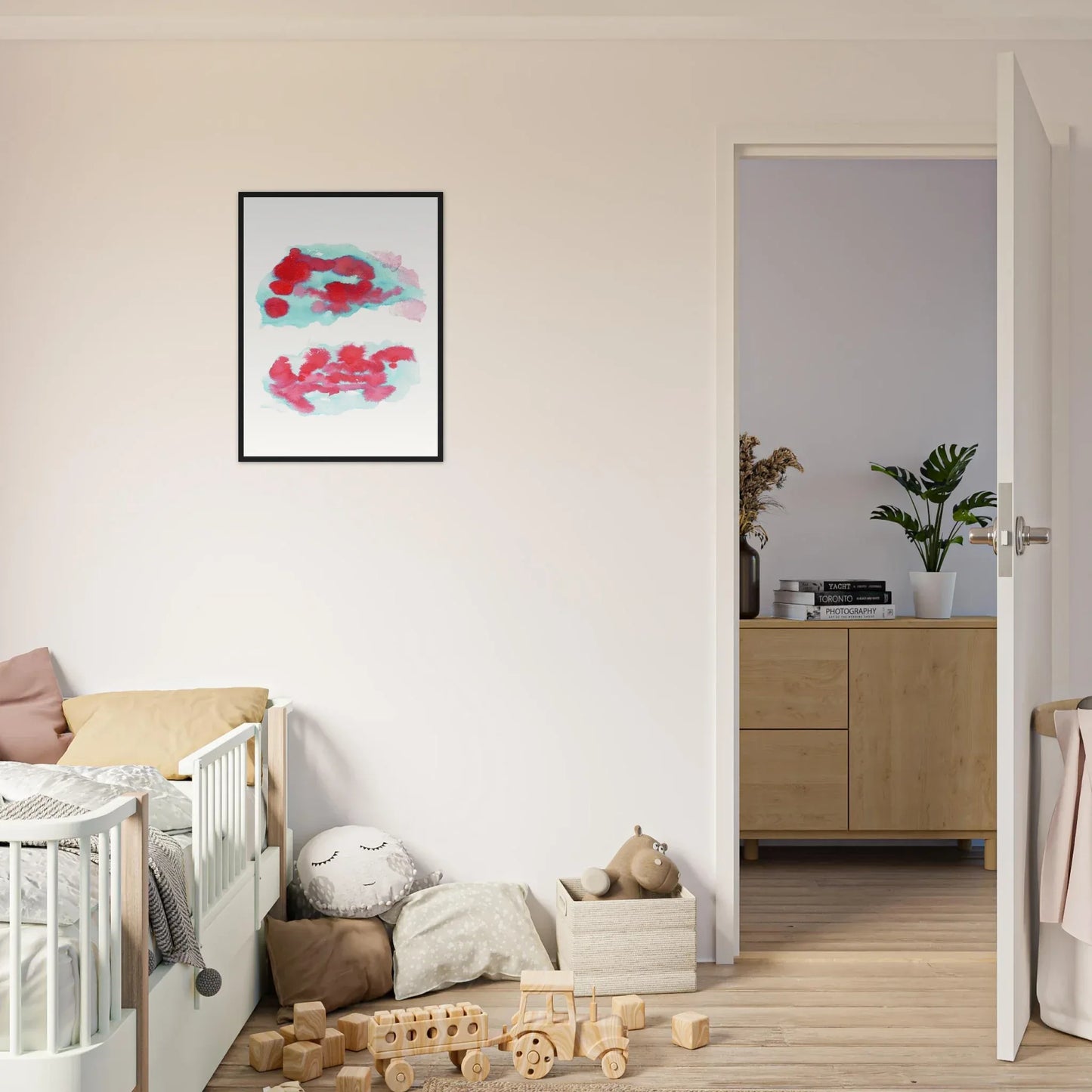 Affiche Encadrée Museum-Quality Matte Paper Wooden Framed Brumes Carmin - Laure Leprince - Artiste Peintre