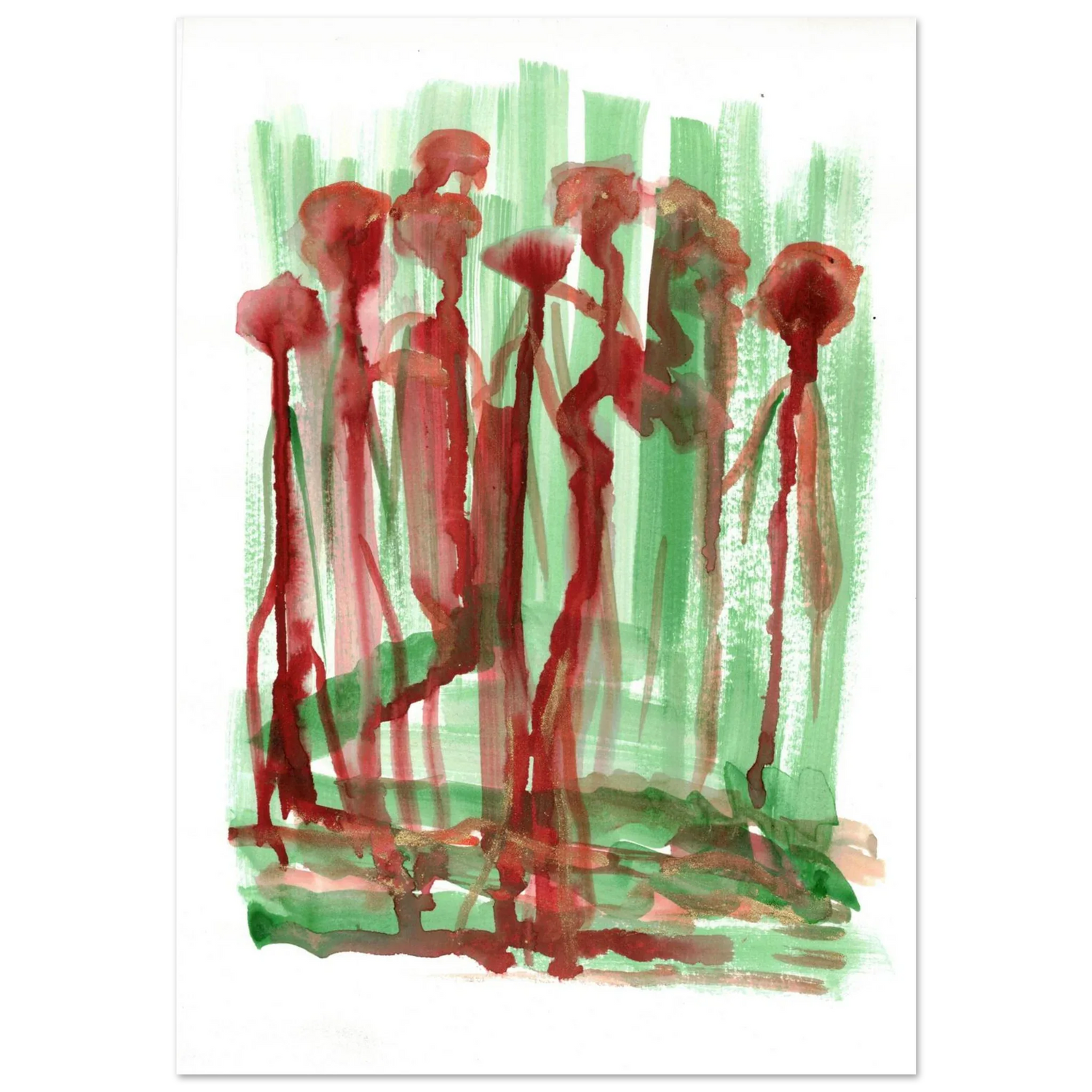Abstract Floral Garden Premium Matte Poster - Vibrant Red & Green Watercolor Art (RDJ3-1) - Laure Leprince - Artiste Peintre