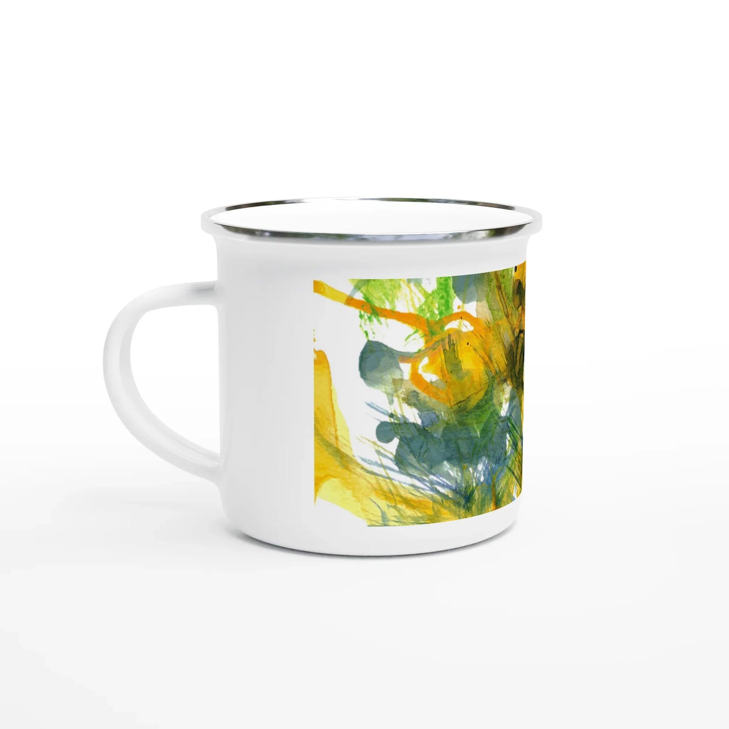 Mug en émail blanc 35 cl Tempête Solaire – Léger, vintage et résistant - Laure Leprince - Artiste Peintre