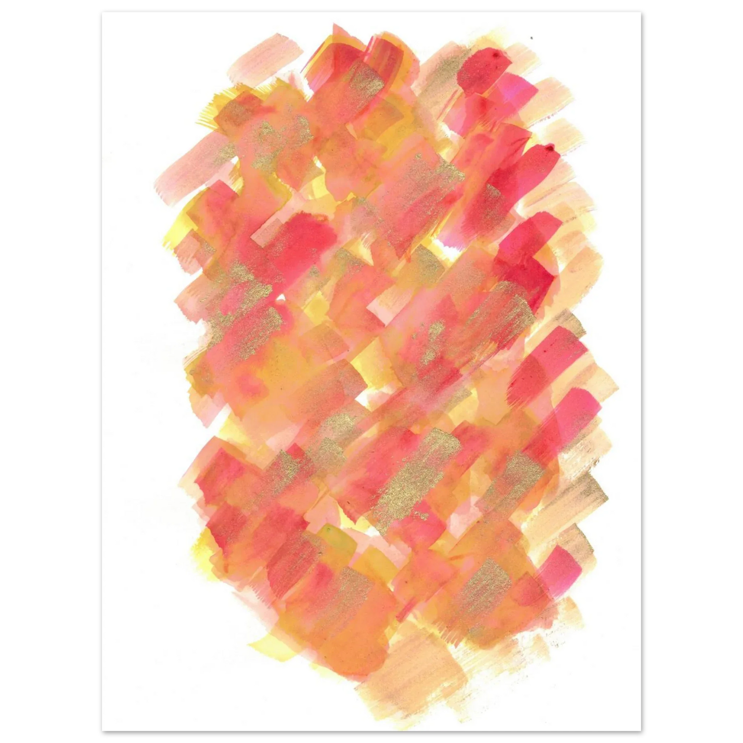 Abstract Golden Sunrise Watercolor Matte Poster - Warm Brushstrokes & Glimmering Accents - Laure Leprince - Artiste Peintre