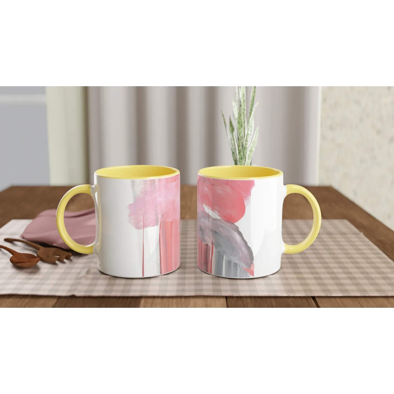 White 11oz Ceramic Mug with Color Inside Blush Cascade - Laure Leprince - Artiste Peintre