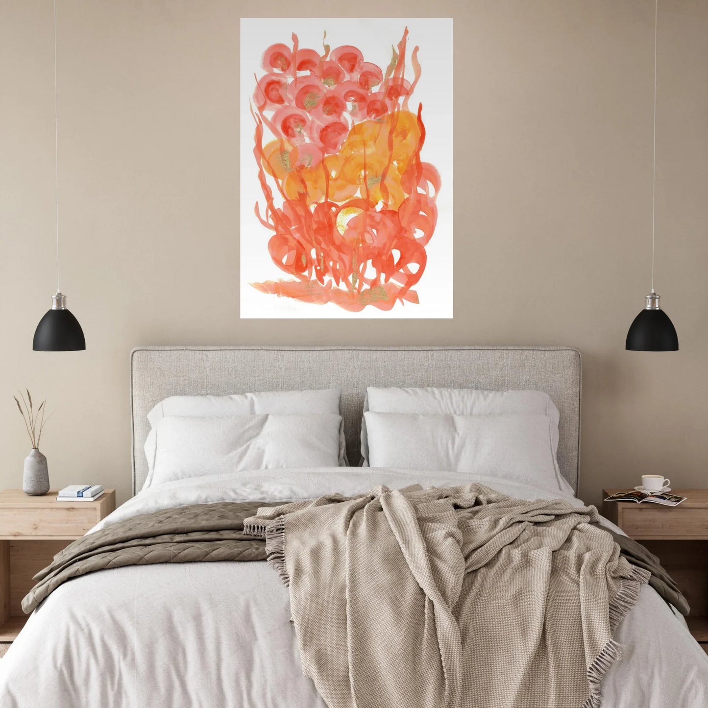 Abstrait Éclat Corail & Gold Flecked Premium Matte Paper Poster - RDJ3-1 - Laure Leprince - Artiste Peintre