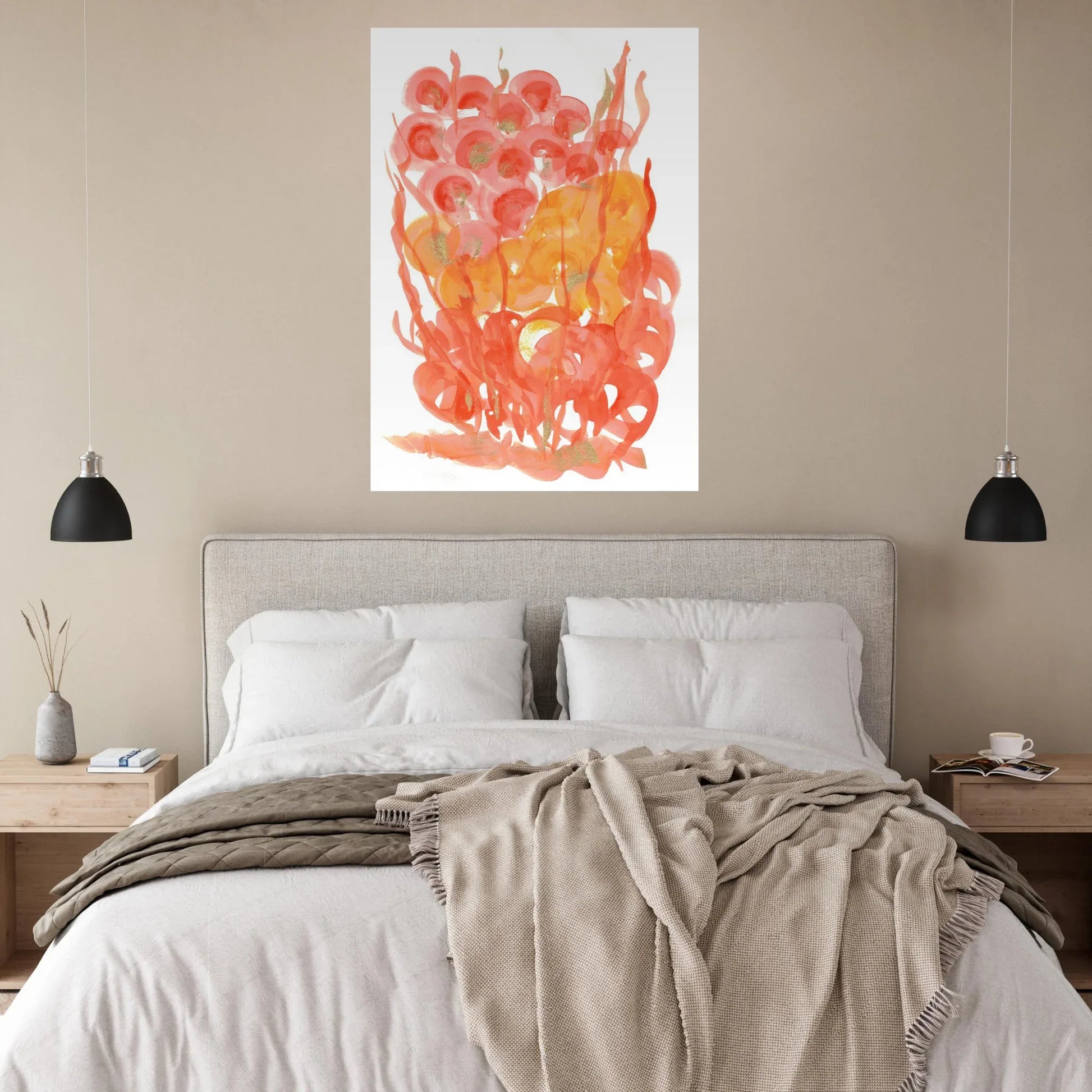 Abstrait Éclat Corail & Gold Flecked Premium Matte Paper Poster - RDJ3-1 - Laure Leprince - Artiste Peintre