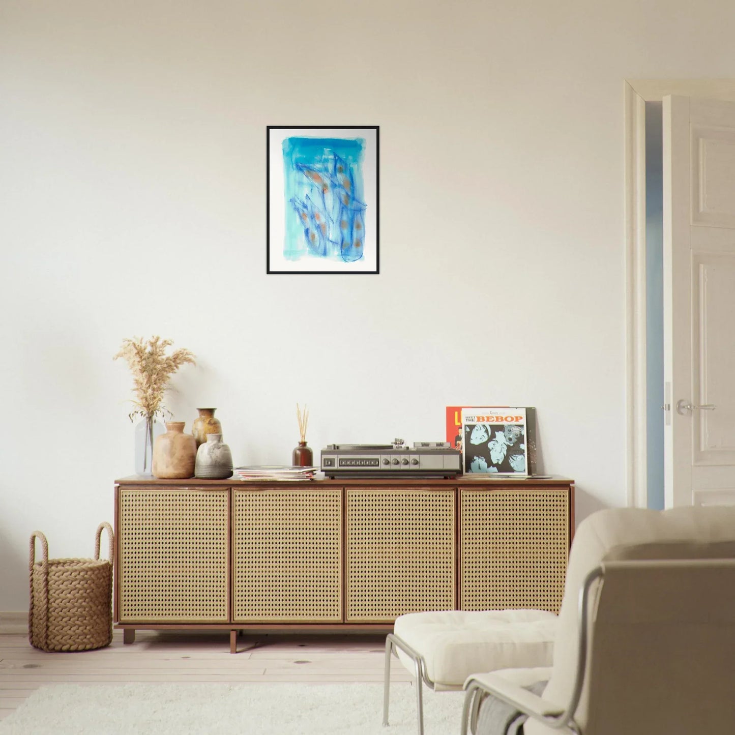 Affiche Encadrée Museum-Quality Matte Paper Wooden Framed Blue Sprouts - Laure Leprince - Artiste Peintre