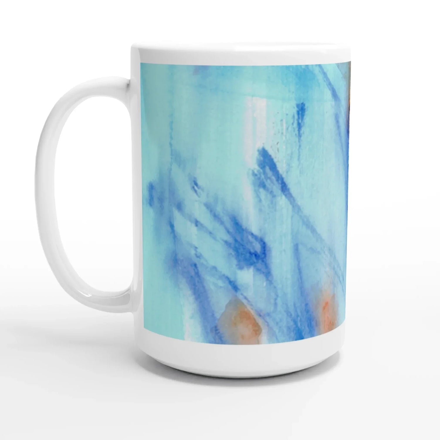Mug en céramique blanche 44 cl Blue Sprouts– Grand format, design et qualité durable - Laure Leprince - Artiste Peintre