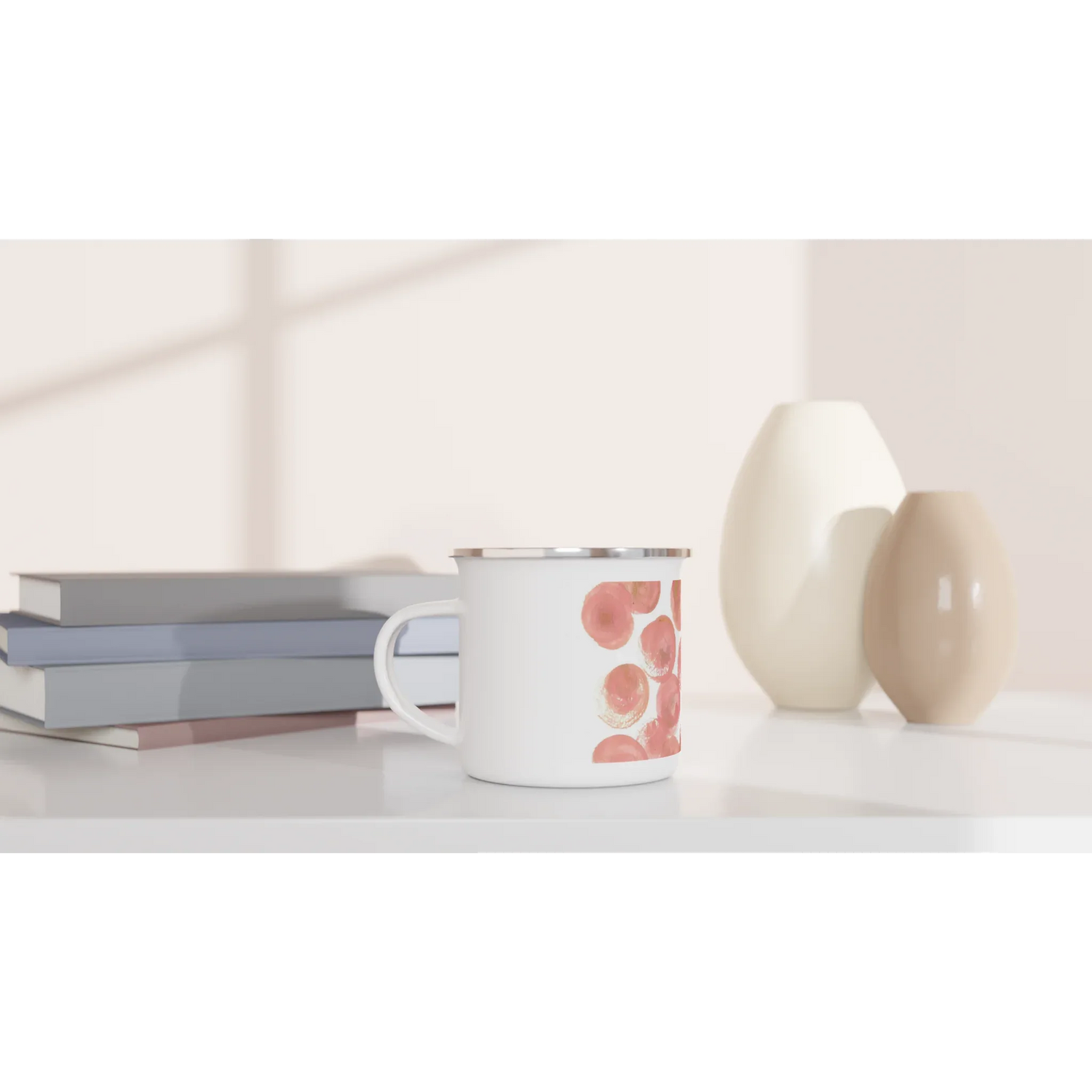 Mug en émail blanc 35 cl Rosée Pétale – Léger, vintage et résistant - Laure Leprince - Artiste Peintre