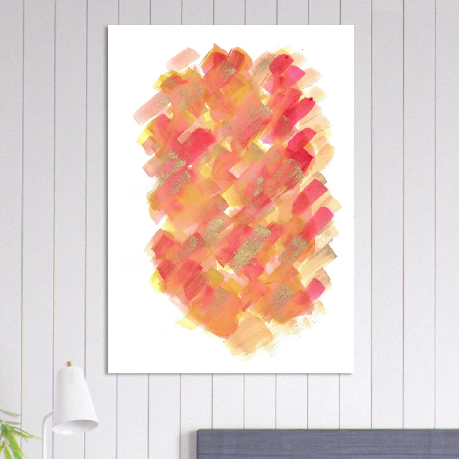 Abstract Golden Sunrise Watercolor Matte Poster - Warm Brushstrokes & Glimmering Accents - Laure Leprince - Artiste Peintre