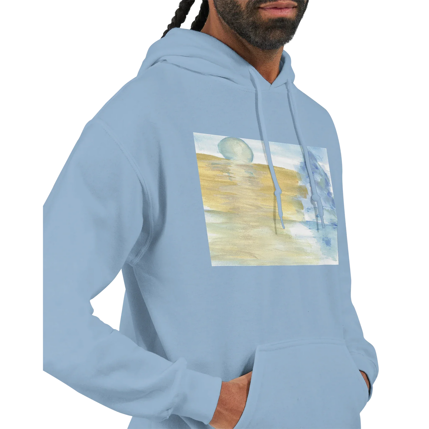 Sweat à capuche unisexe artistique Blue Horizon Gildan® 18500 White - Laure Leprince - Artiste Peintre