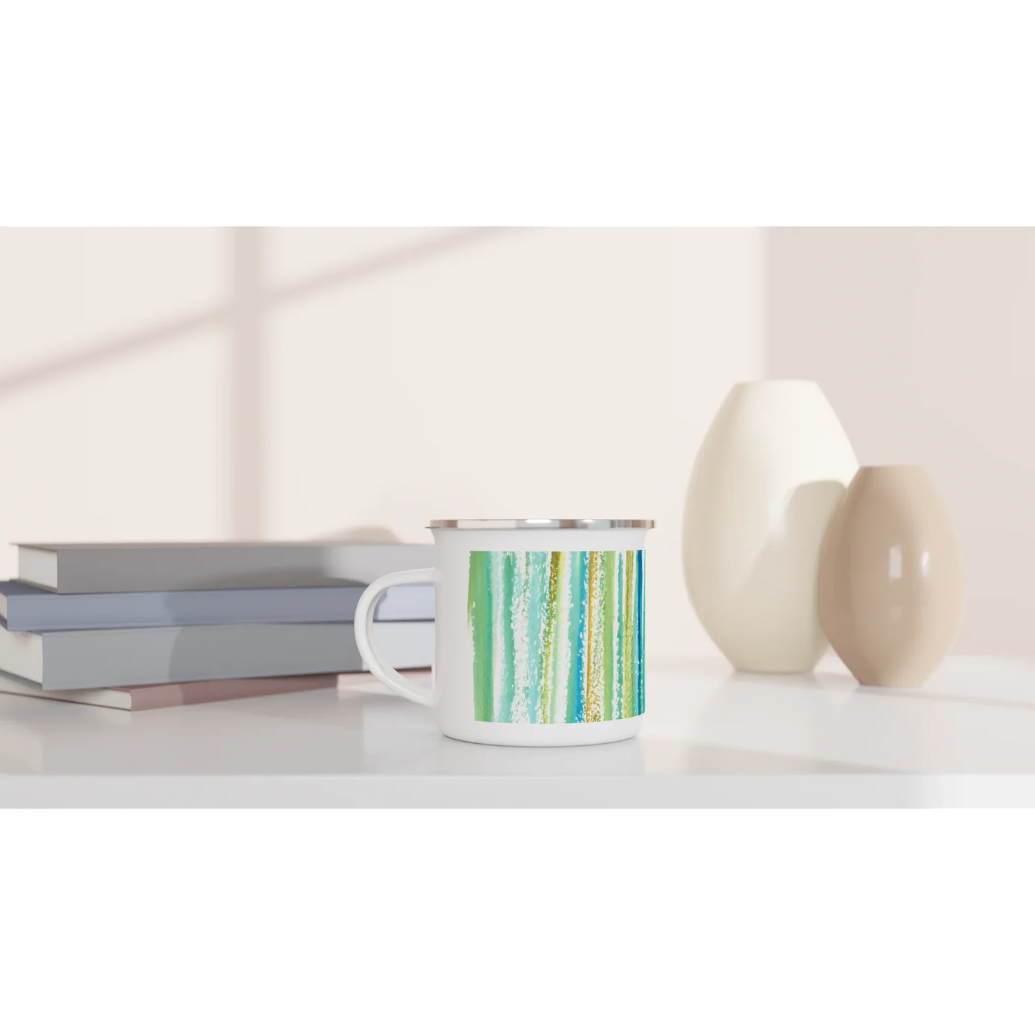 Mug en émail blanc 35 cl Trame – Léger, vintage et résistant - Laure Leprince - Artiste Peintre