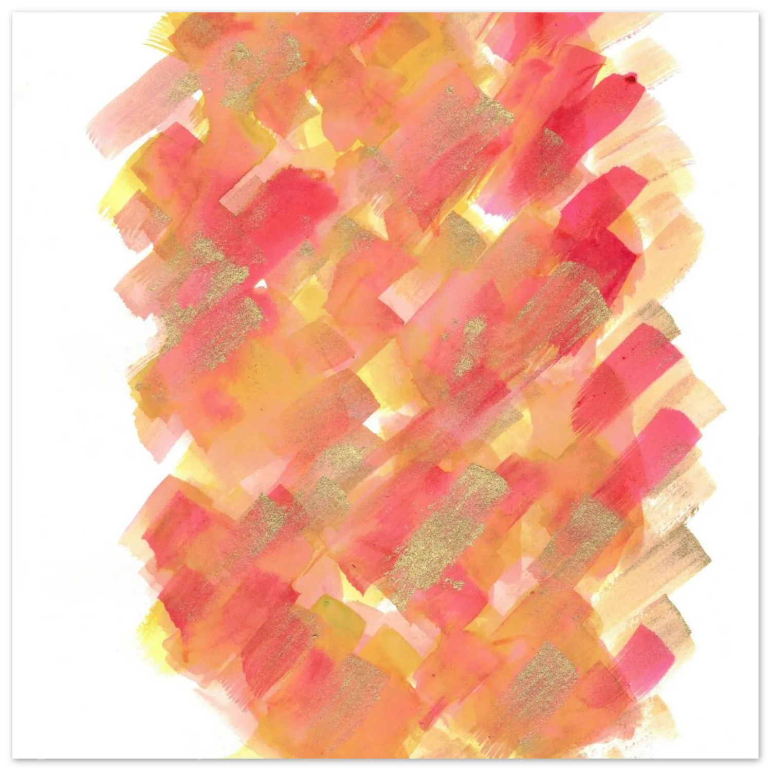 Abstract Golden Sunrise Watercolor Matte Poster - Warm Brushstrokes & Glimmering Accents - Laure Leprince - Artiste Peintre