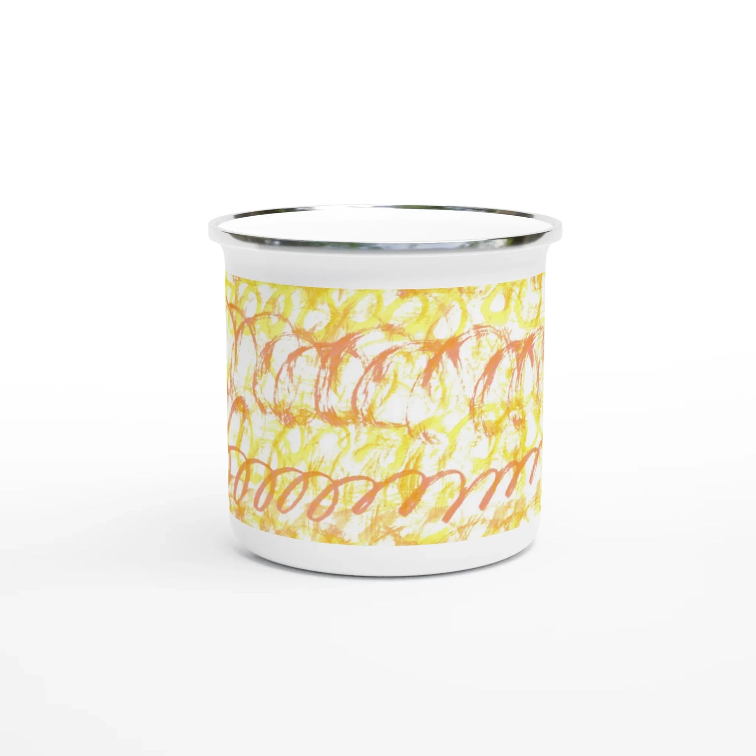 Mug en émail blanc 35 cl Yellow Waves – Léger, vintage et résistant - Laure Leprince - Artiste Peintre