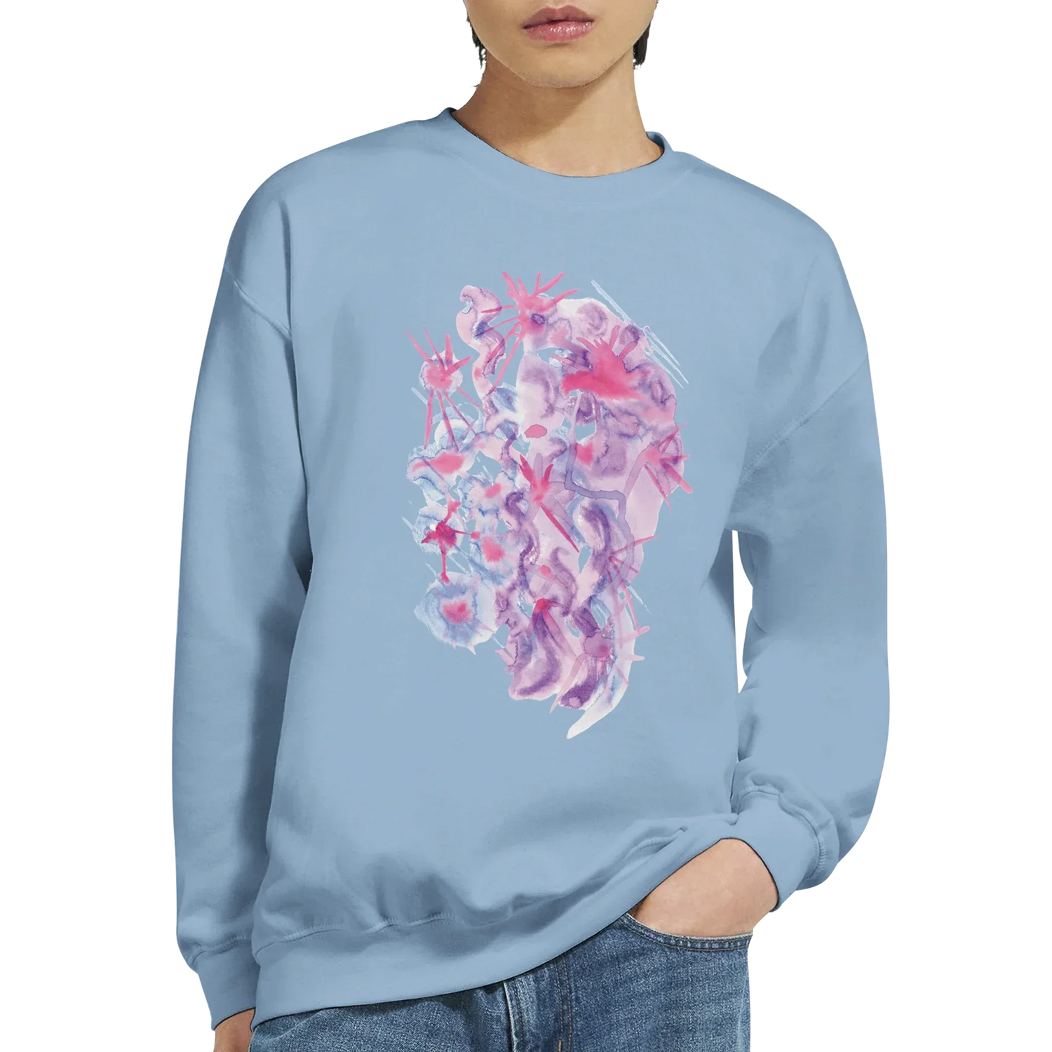 Sweatshirt Unisexe Classique Nebuleuse Pourpre – Impression Artistique Multicolore - Laure Leprince - Artiste Peintre