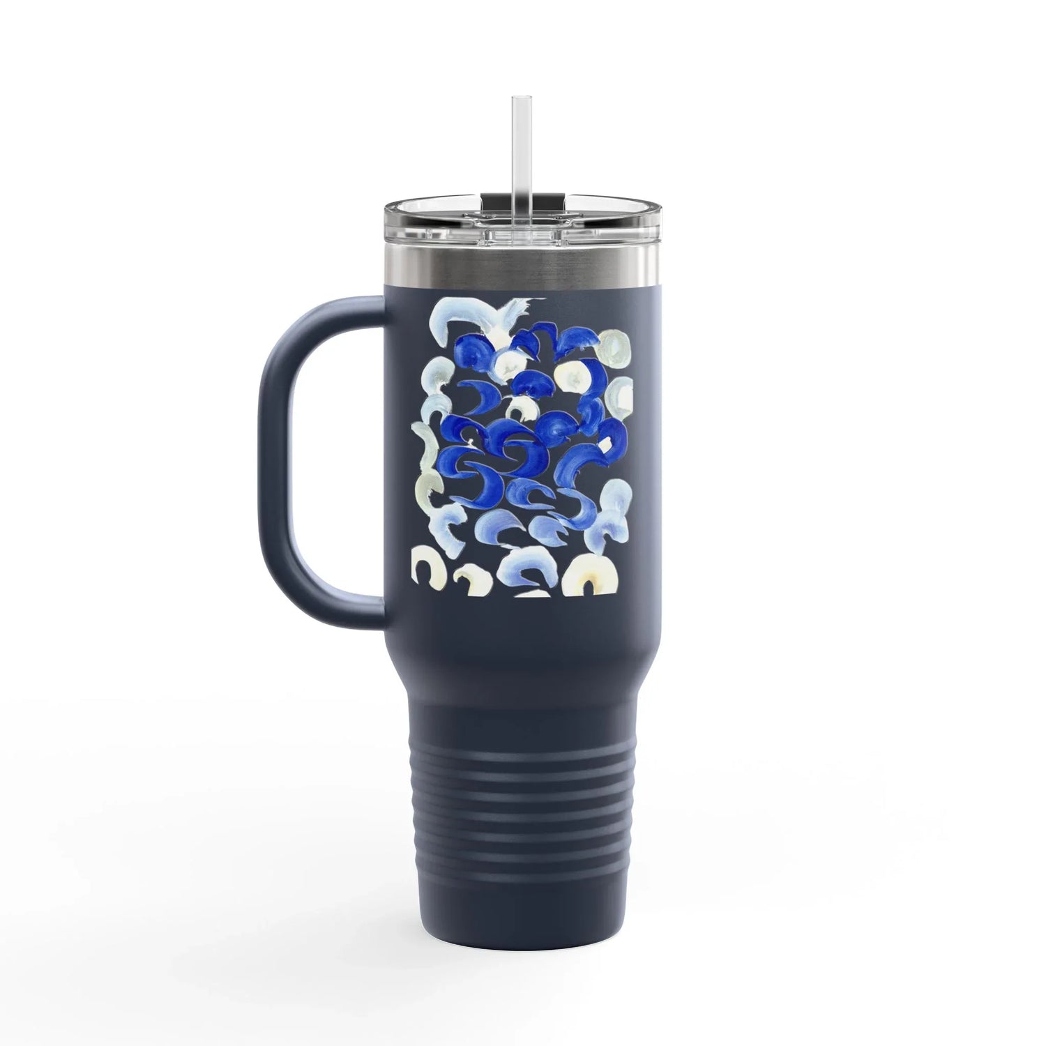 40oz Insulated Travel Mug – Blue Swirls Watercolor Design - Laure Leprince - Artiste Peintre