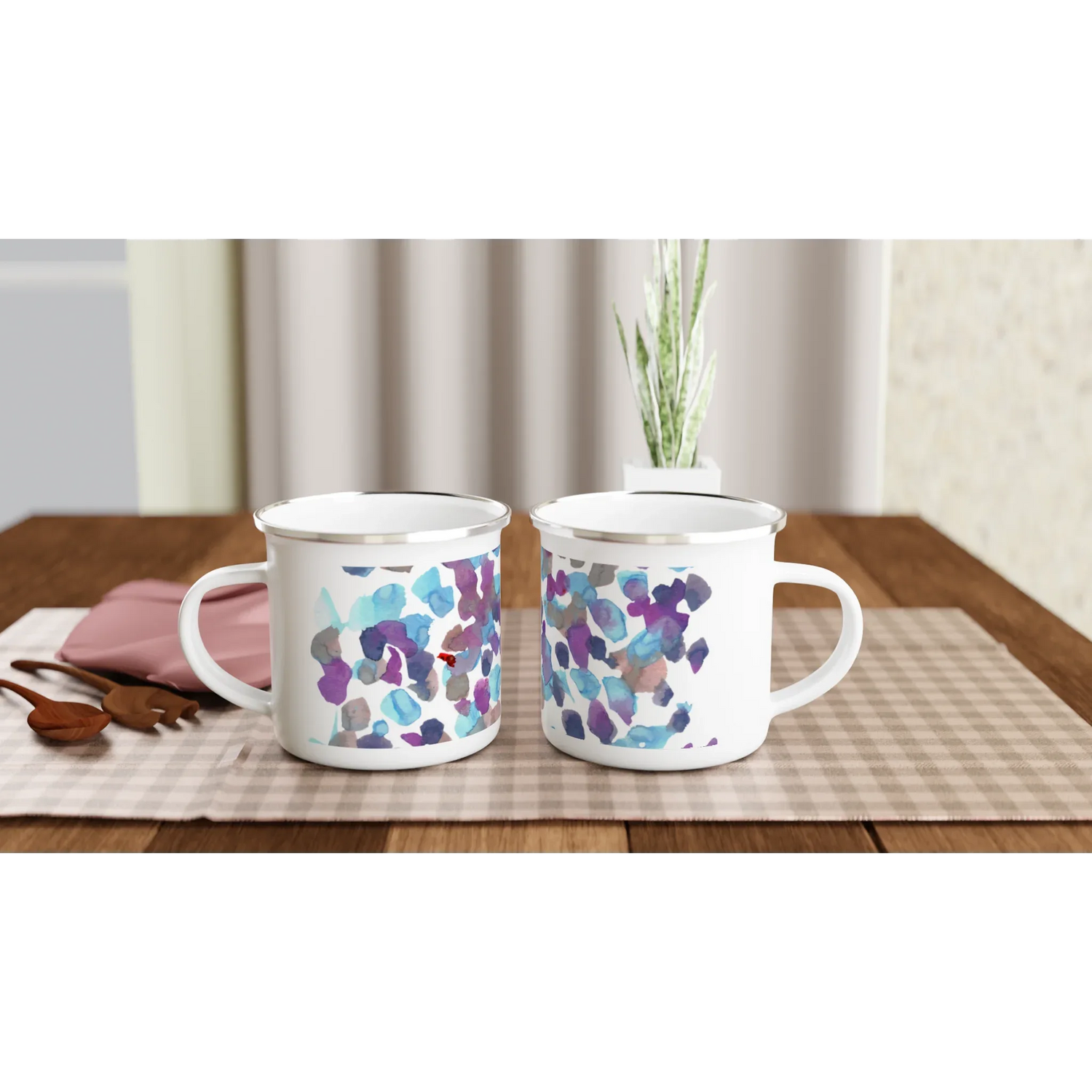 Mug en émail blanc 35 cl Fragments indigo – Léger, vintage et résistant - Laure Leprince - Artiste Peintre