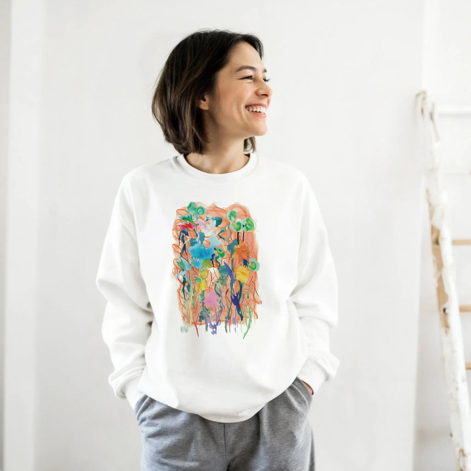 Sweatshirt Unisexe Classique Jardin Lumineux – Impression Artistique Multicolore | Premium Cotton Blend - Laure Leprince - Artiste Peintre