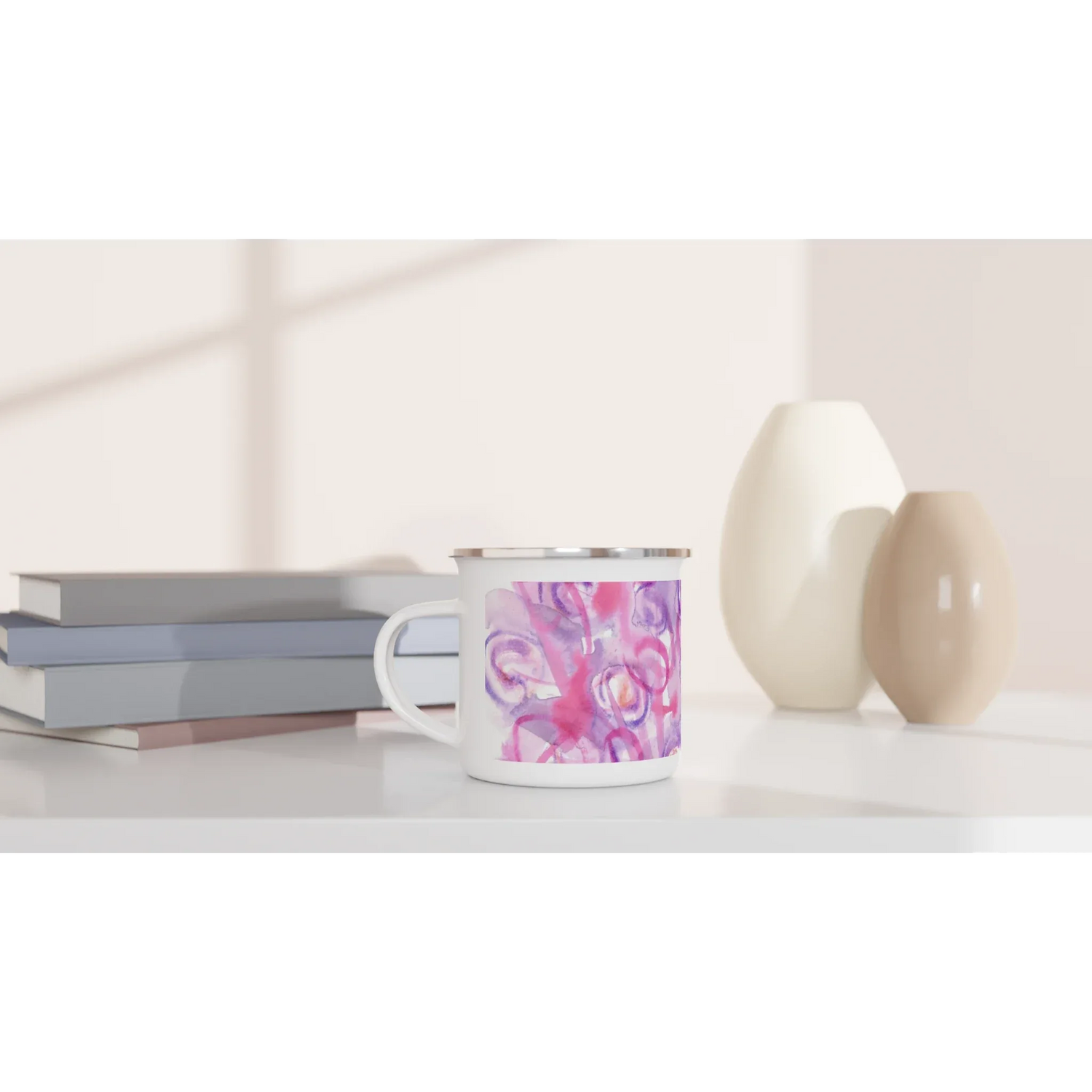 Mug en émail blanc 35 cl City Floraison Intime – Léger, vintage et résistant - Laure Leprince - Artiste Peintre