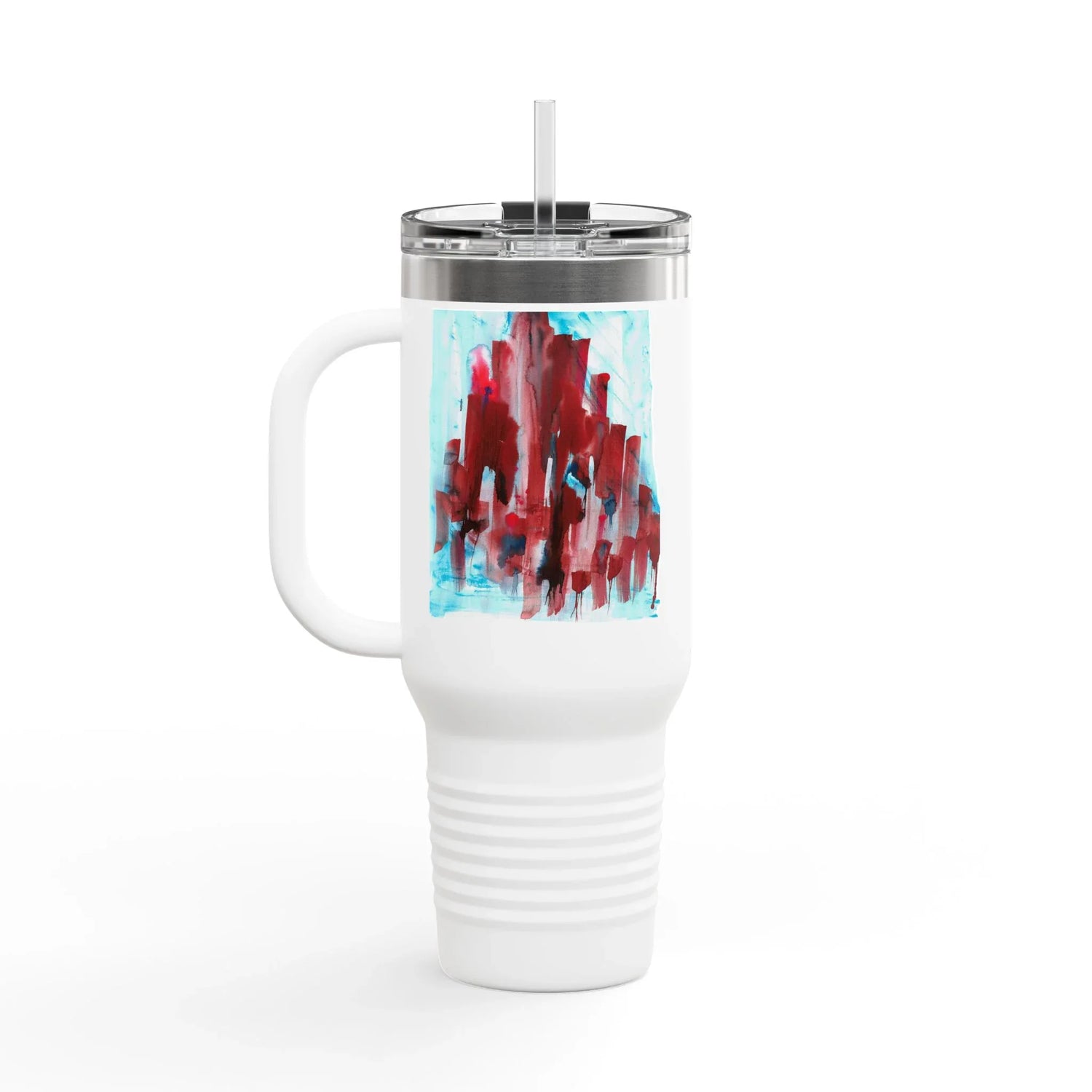 40oz Insulated Travel Mug – Crimson Tower Watercolor Design - Laure Leprince - Artiste Peintre
