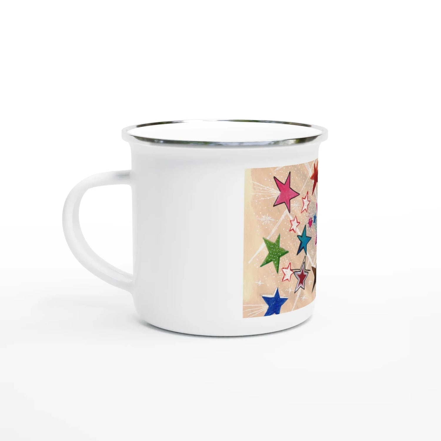Mug en émail blanc 35 cl Etoiles – Léger, vintage et résistant - Laure Leprince - Artiste Peintre