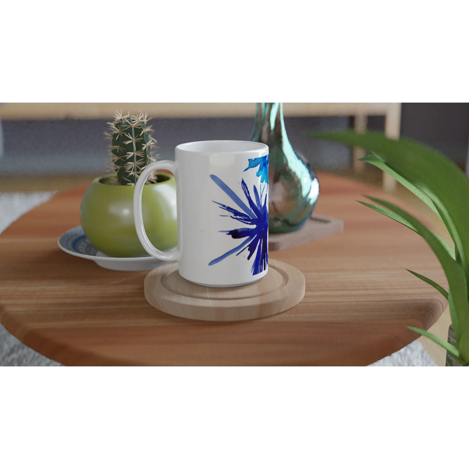 Mug en céramique blanche 44 cl bleuets – Grand format, design et qualité durable - Laure Leprince - Artiste Peintre